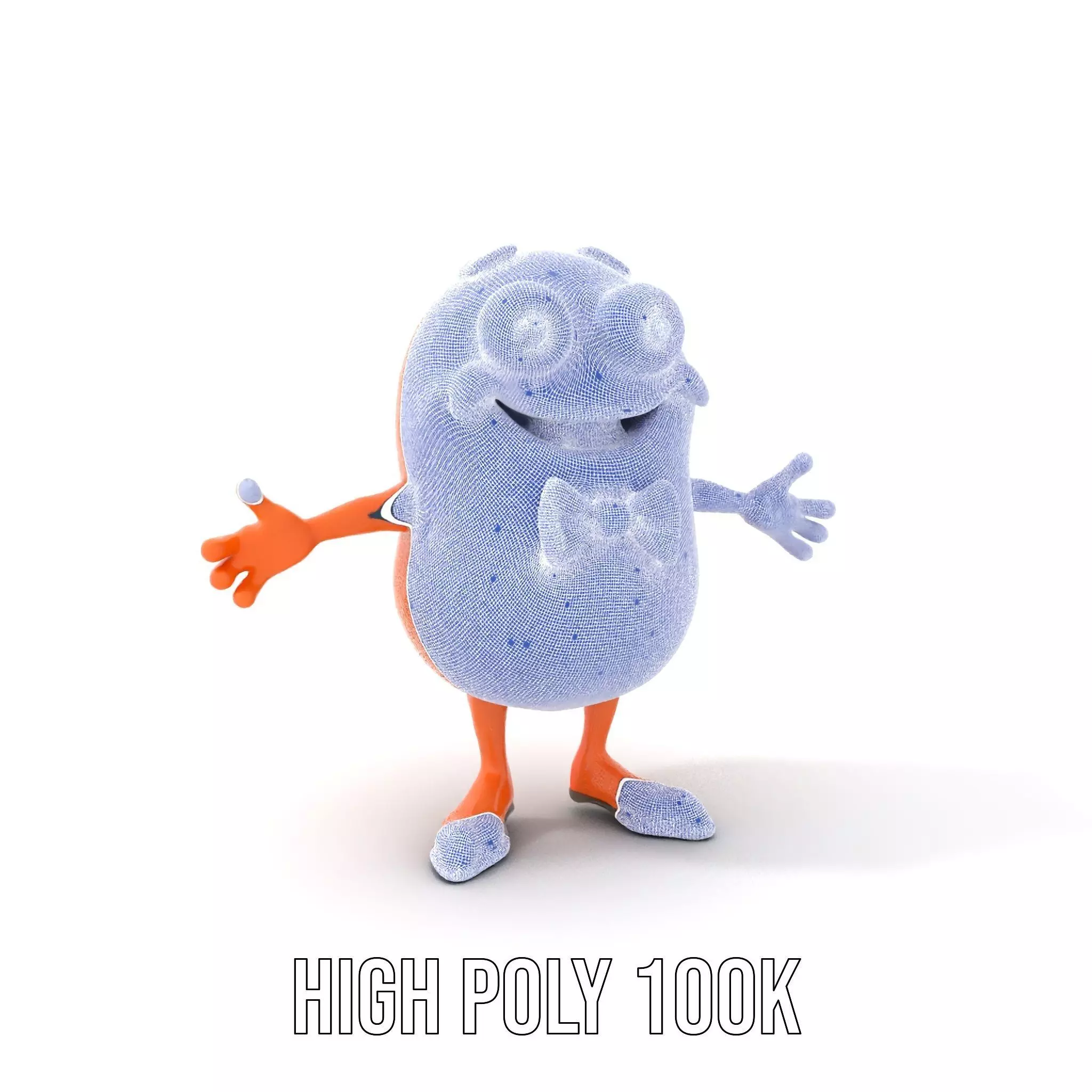 Orange BowTie Monster Character Rigged and Animated Low-poly 3D model_4