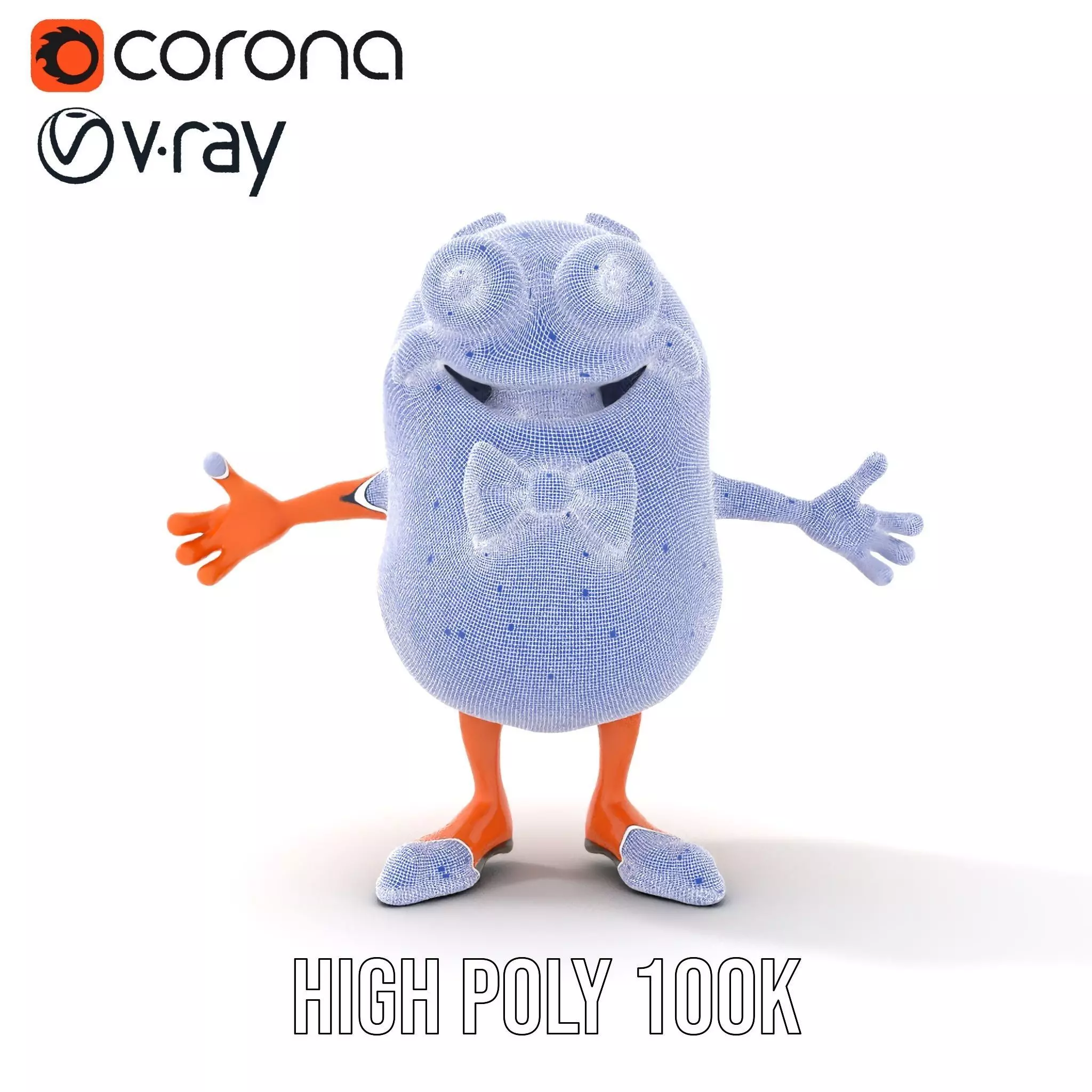Orange BowTie Monster Character Rigged and Animated Low-poly 3D model_34