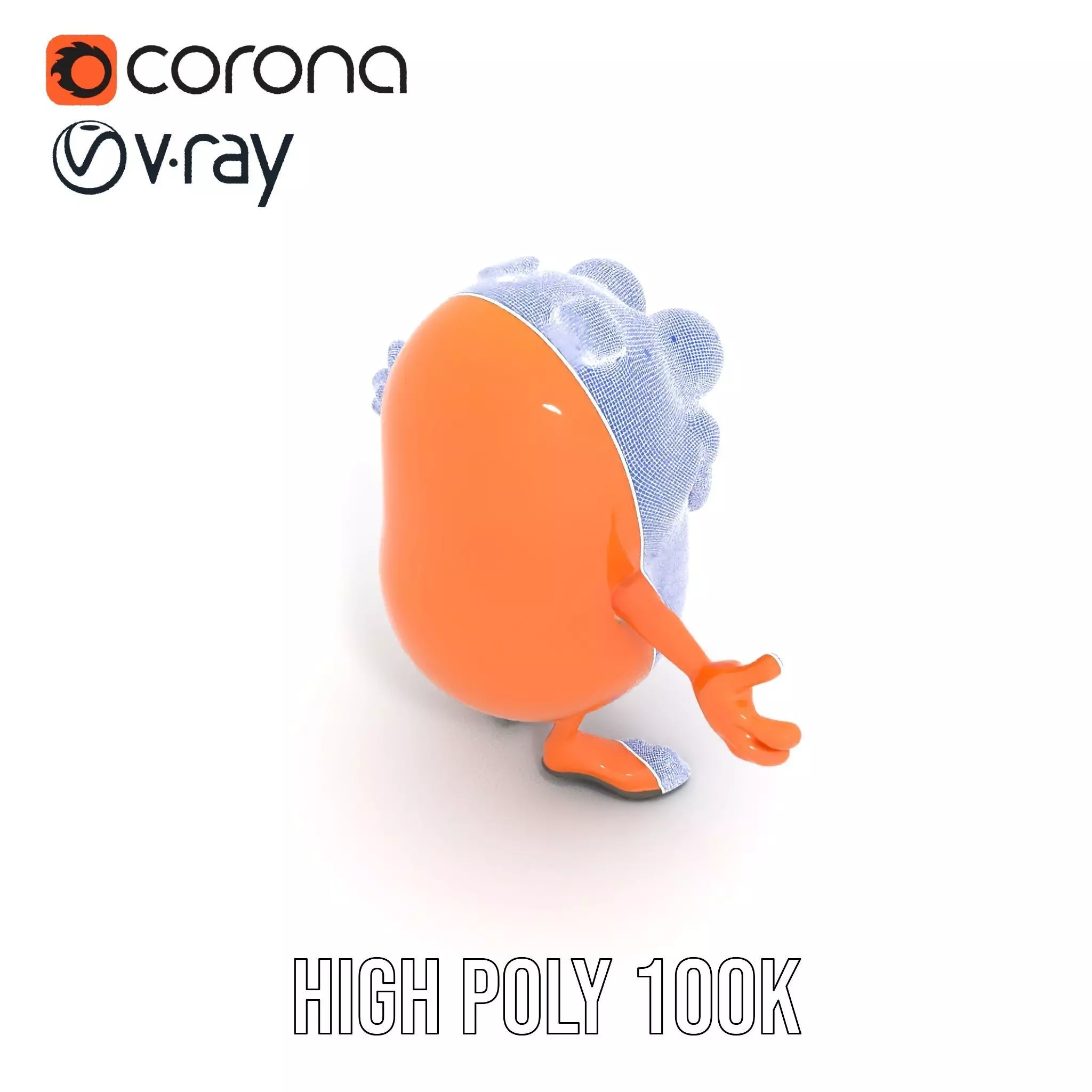 Orange BowTie Monster Character Rigged and Animated Low-poly 3D model_33