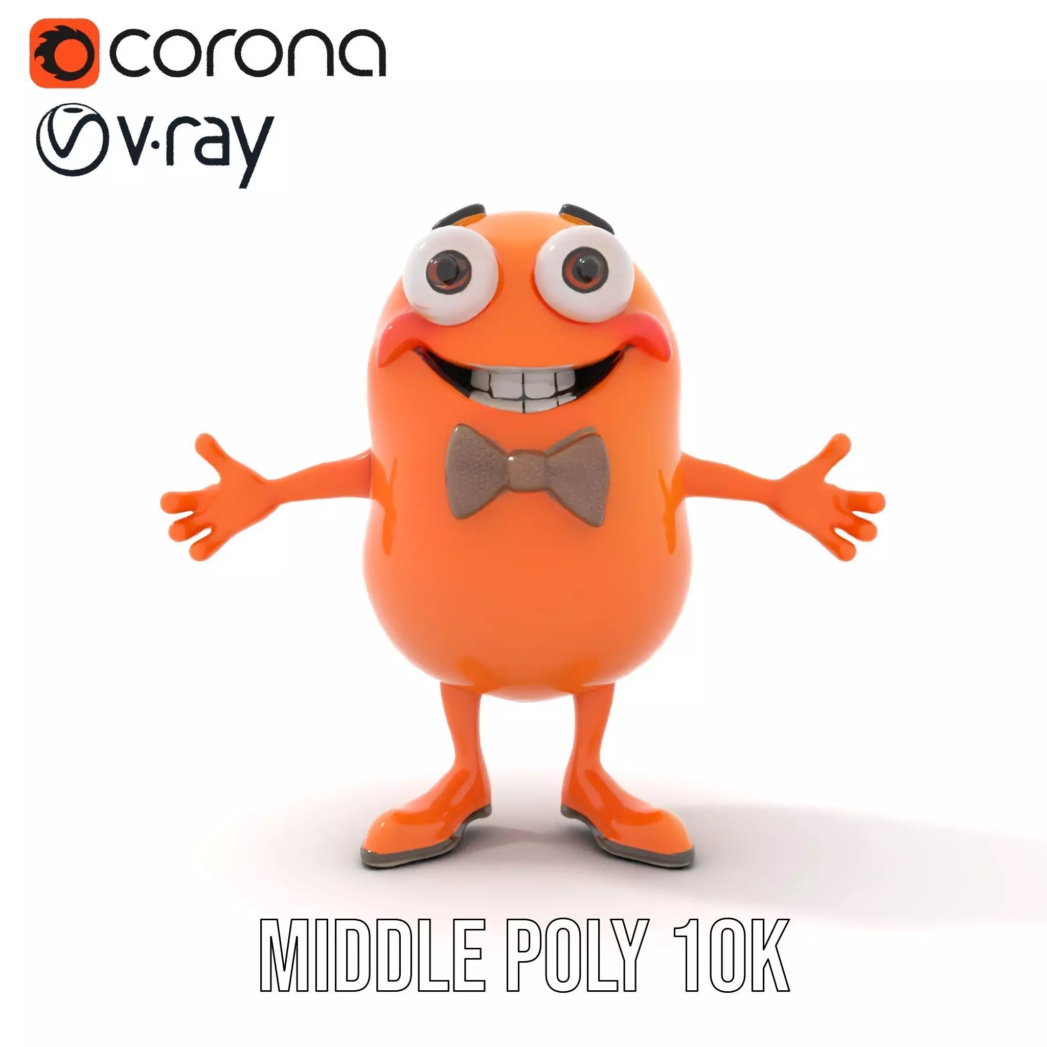 Orange BowTie Monster Character Rigged and Animated Low-poly 3D model_19