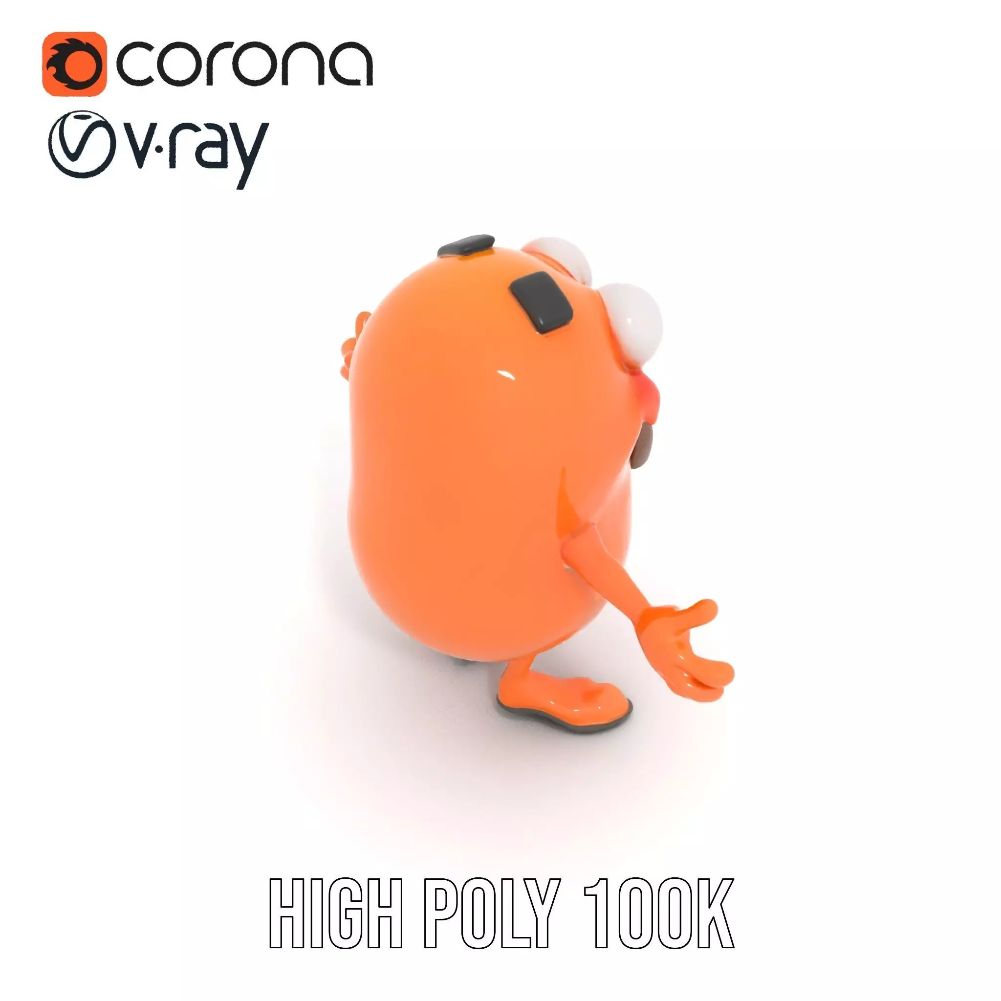Orange BowTie Monster Character Rigged and Animated Low-poly 3D model_12