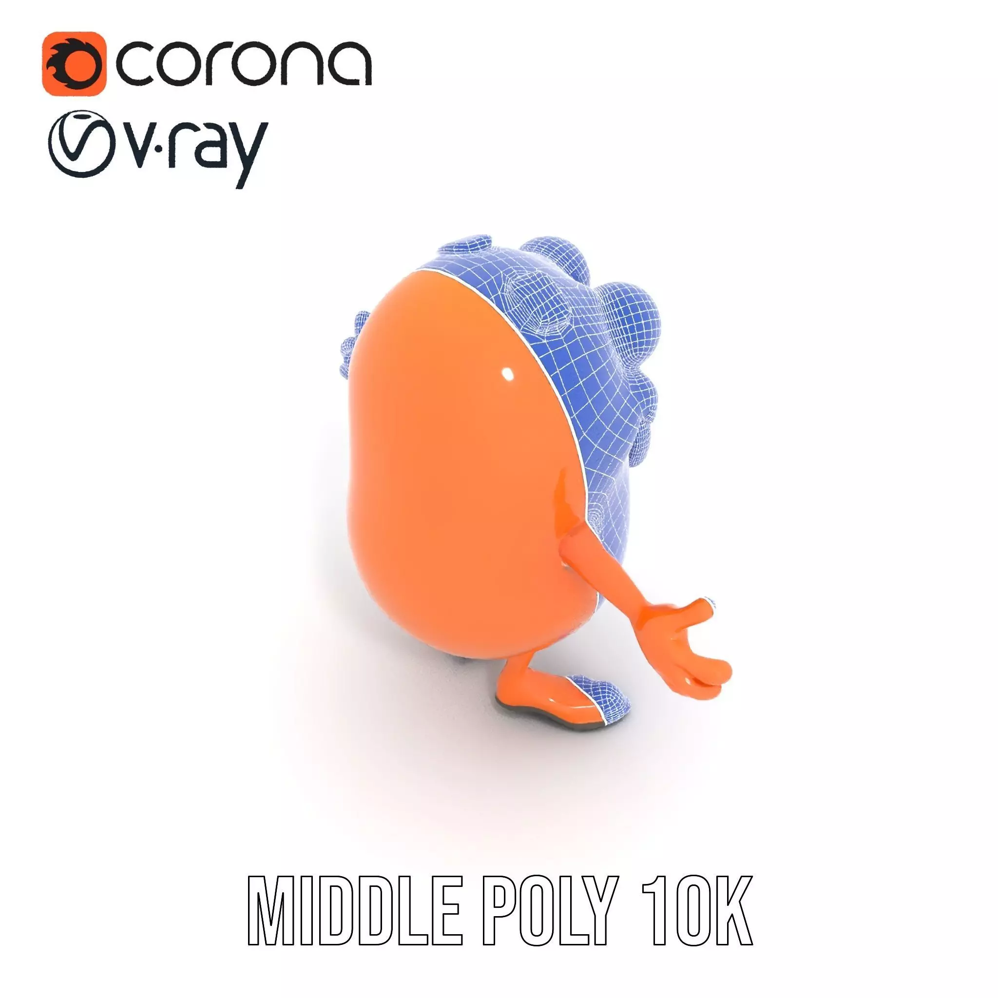 Orange BowTie Monster Character Rigged and Animated Low-poly 3D model_23