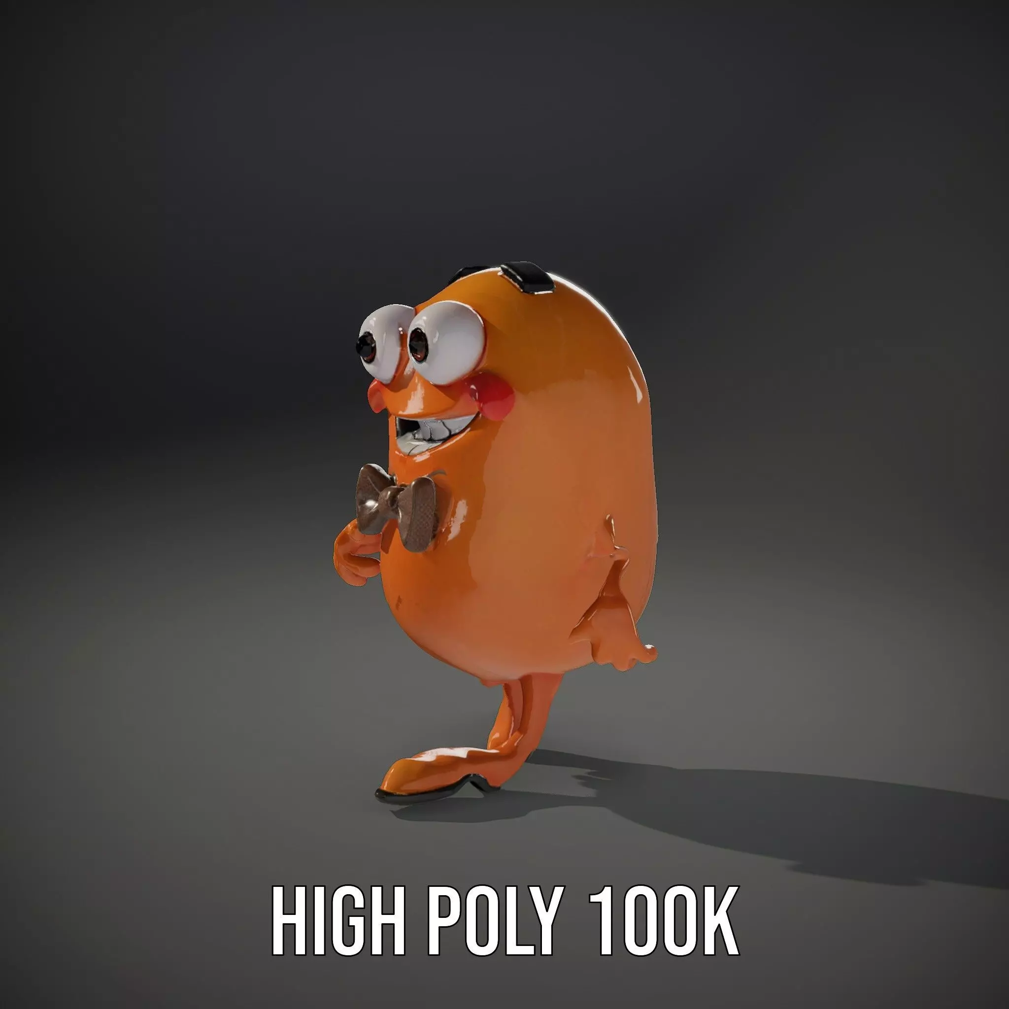 Orange BowTie Monster Character Rigged and Animated Low-poly 3D model_25