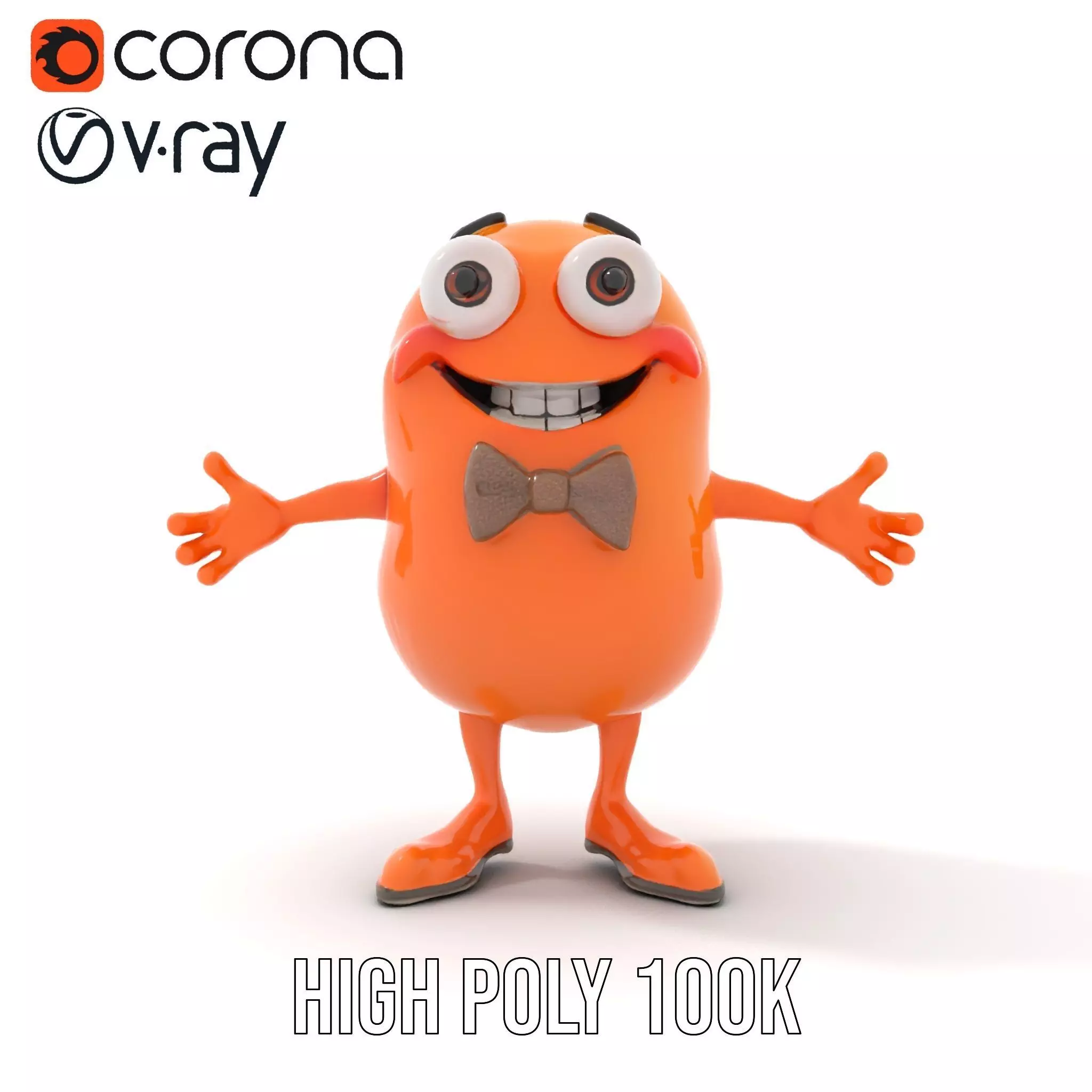Orange BowTie Monster Character Rigged and Animated Low-poly 3D model_15