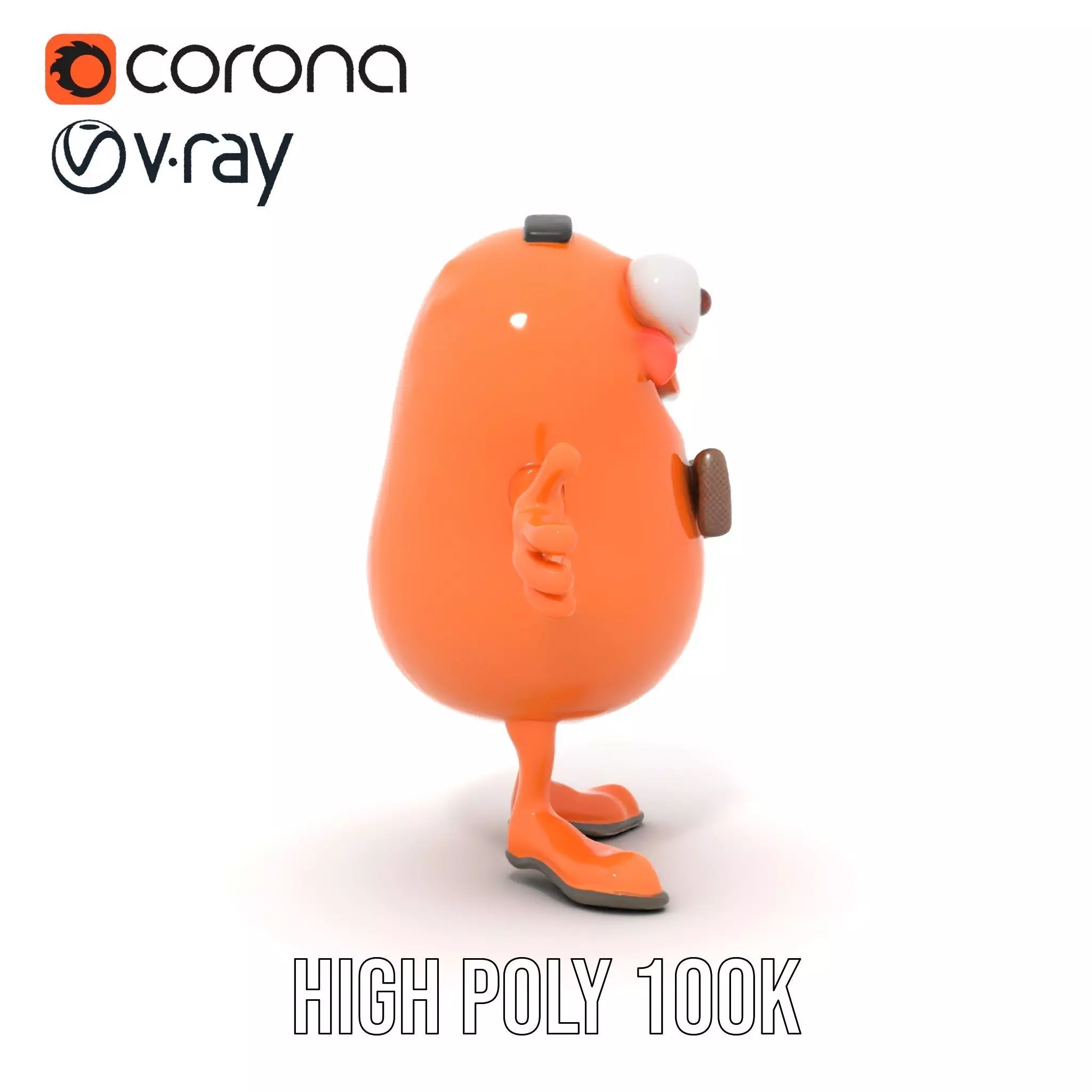 Orange BowTie Monster Character Rigged and Animated Low-poly 3D model_18