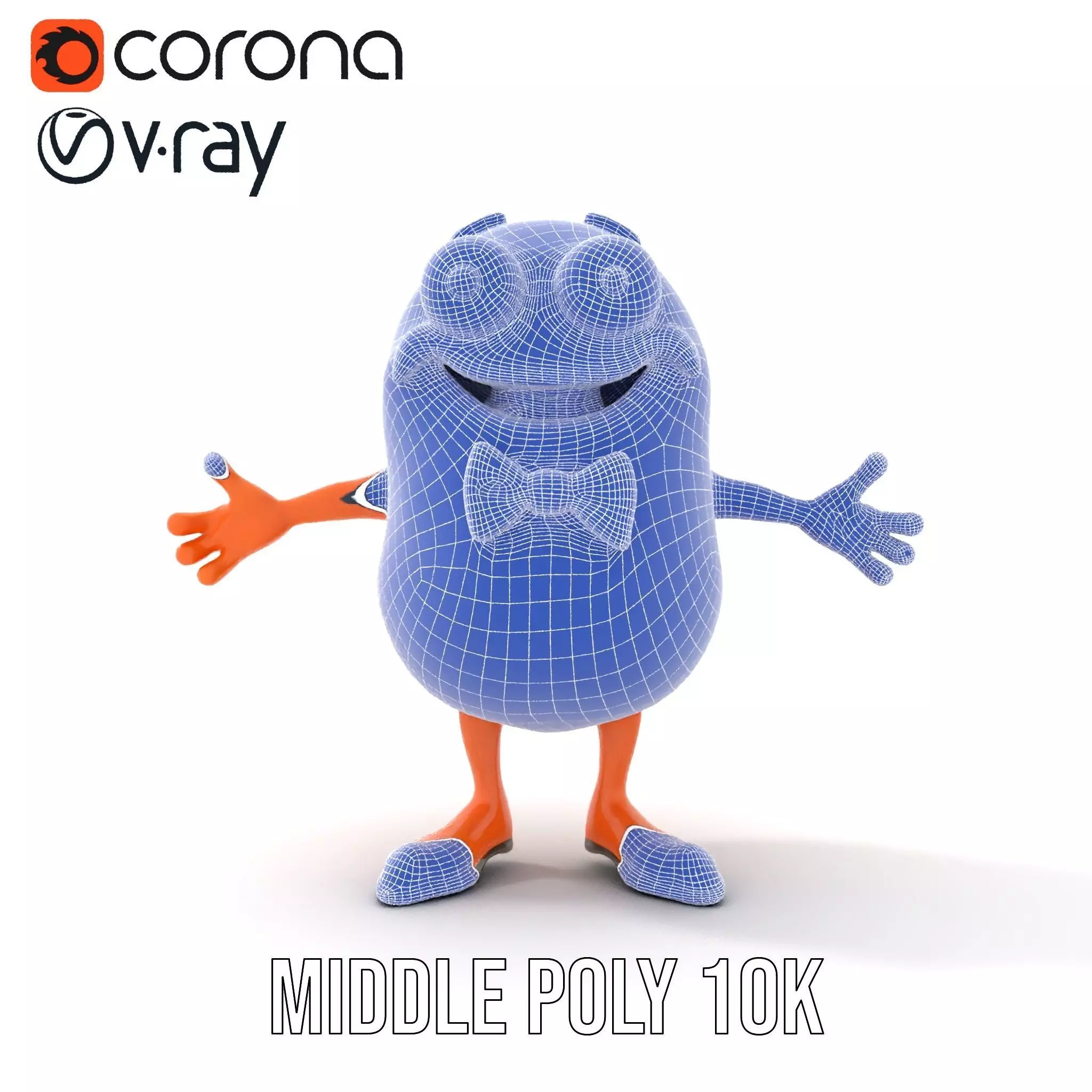 Orange BowTie Monster Character Rigged and Animated Low-poly 3D model_29