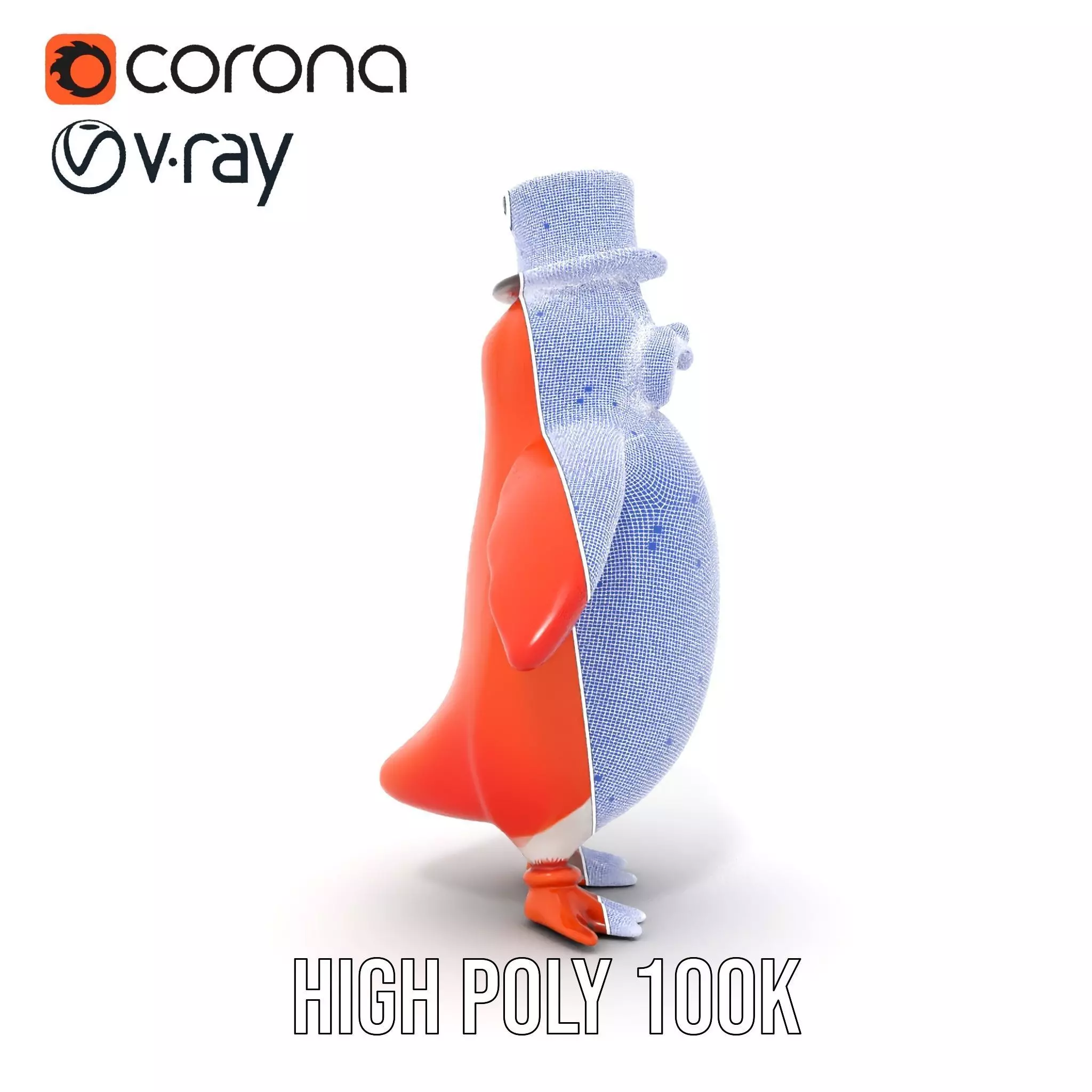 Cheerful Orange Penguin with Top Hat  Rigged and Animated Low-poly 3D model_35