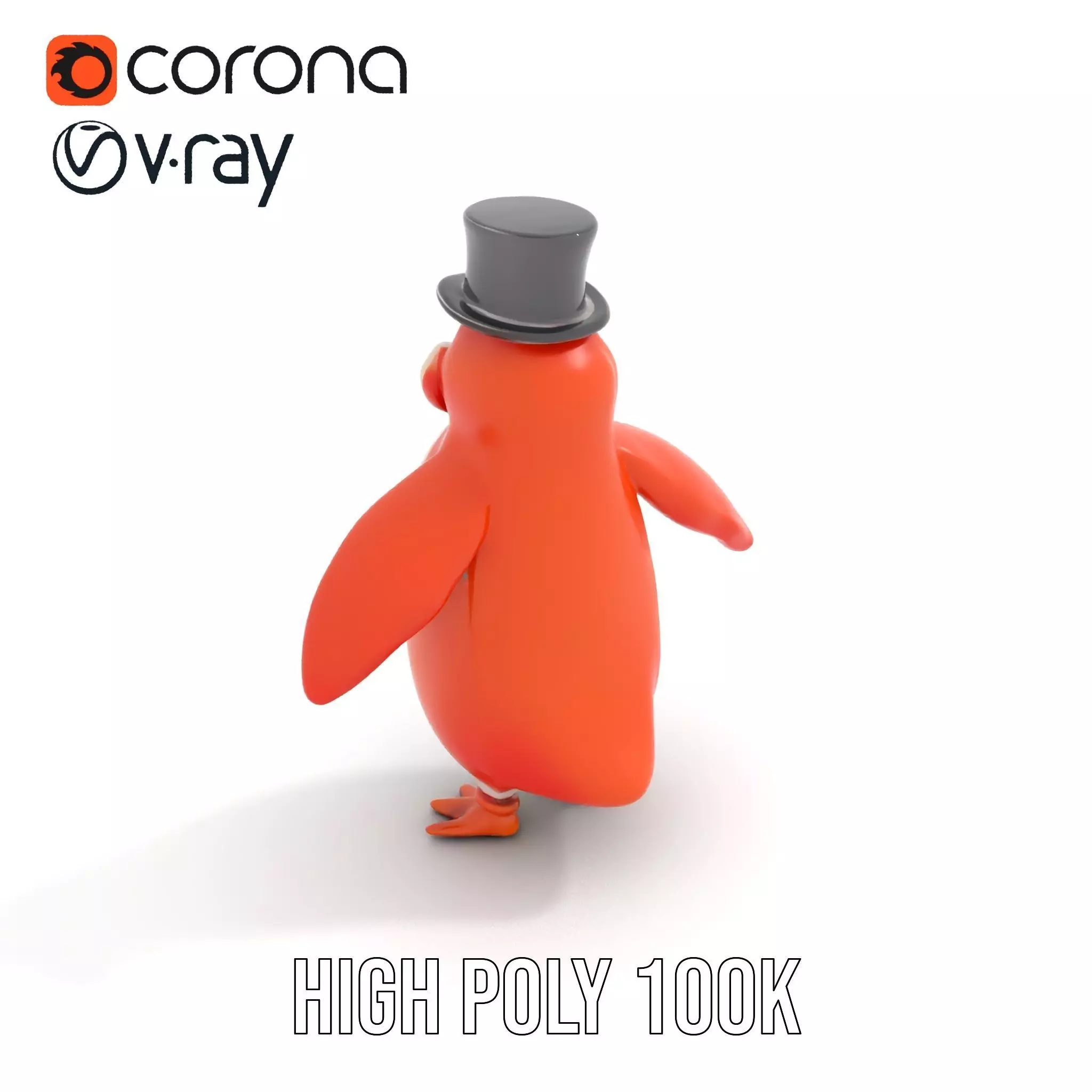 Cheerful Orange Penguin with Top Hat  Rigged and Animated Low-poly 3D model_10