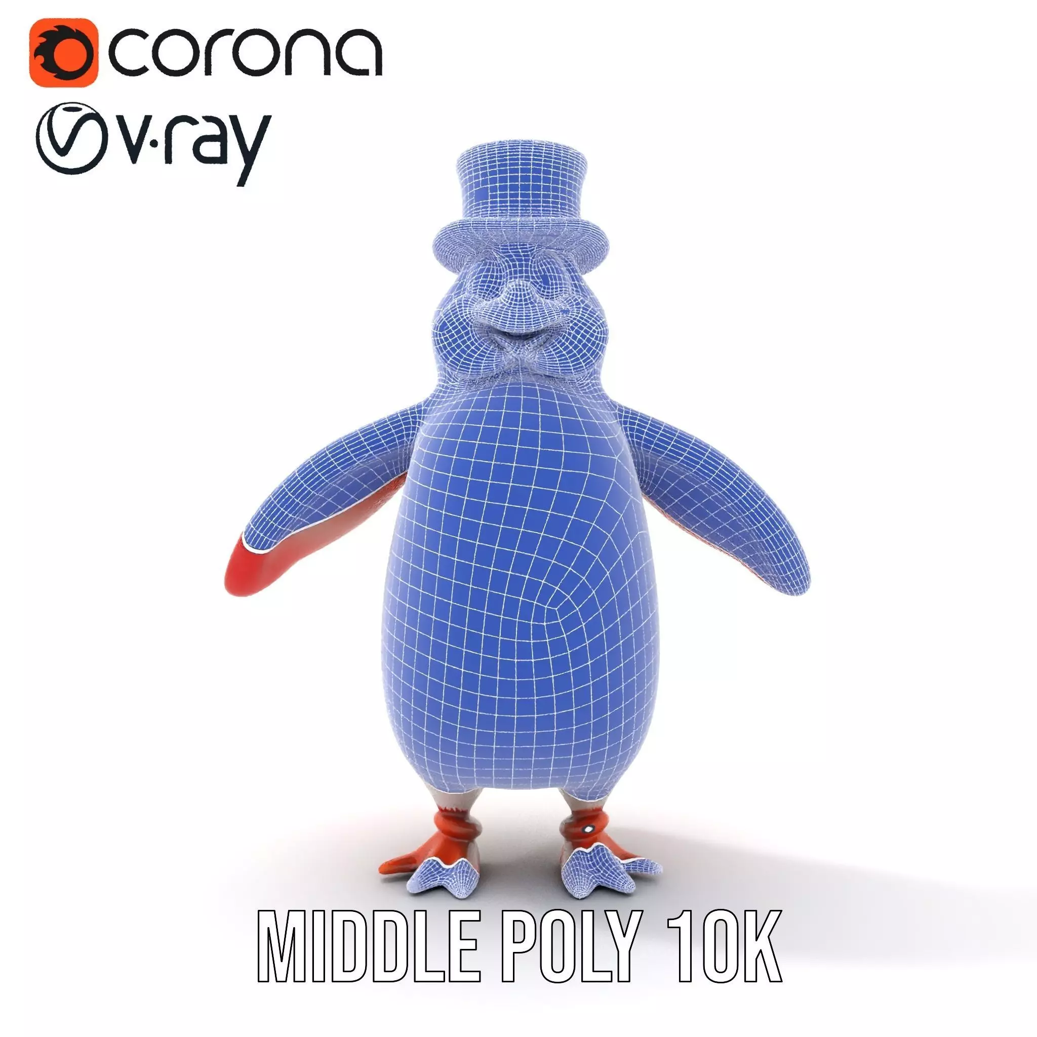 Cheerful Orange Penguin with Top Hat  Rigged and Animated Low-poly 3D model_30