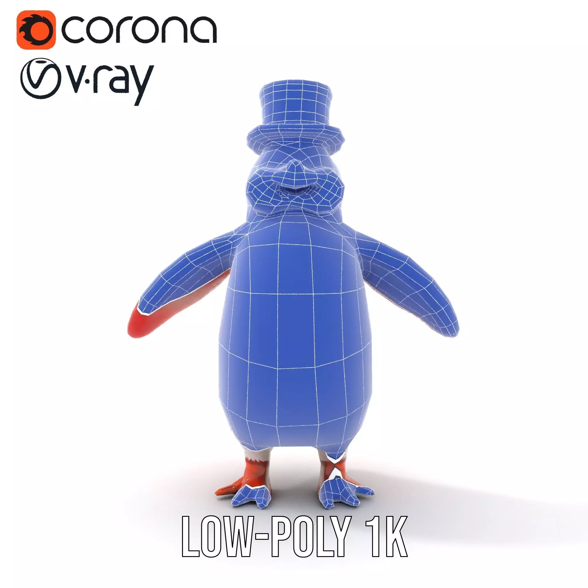 Cheerful Orange Penguin with Top Hat  Rigged and Animated Low-poly 3D model_31