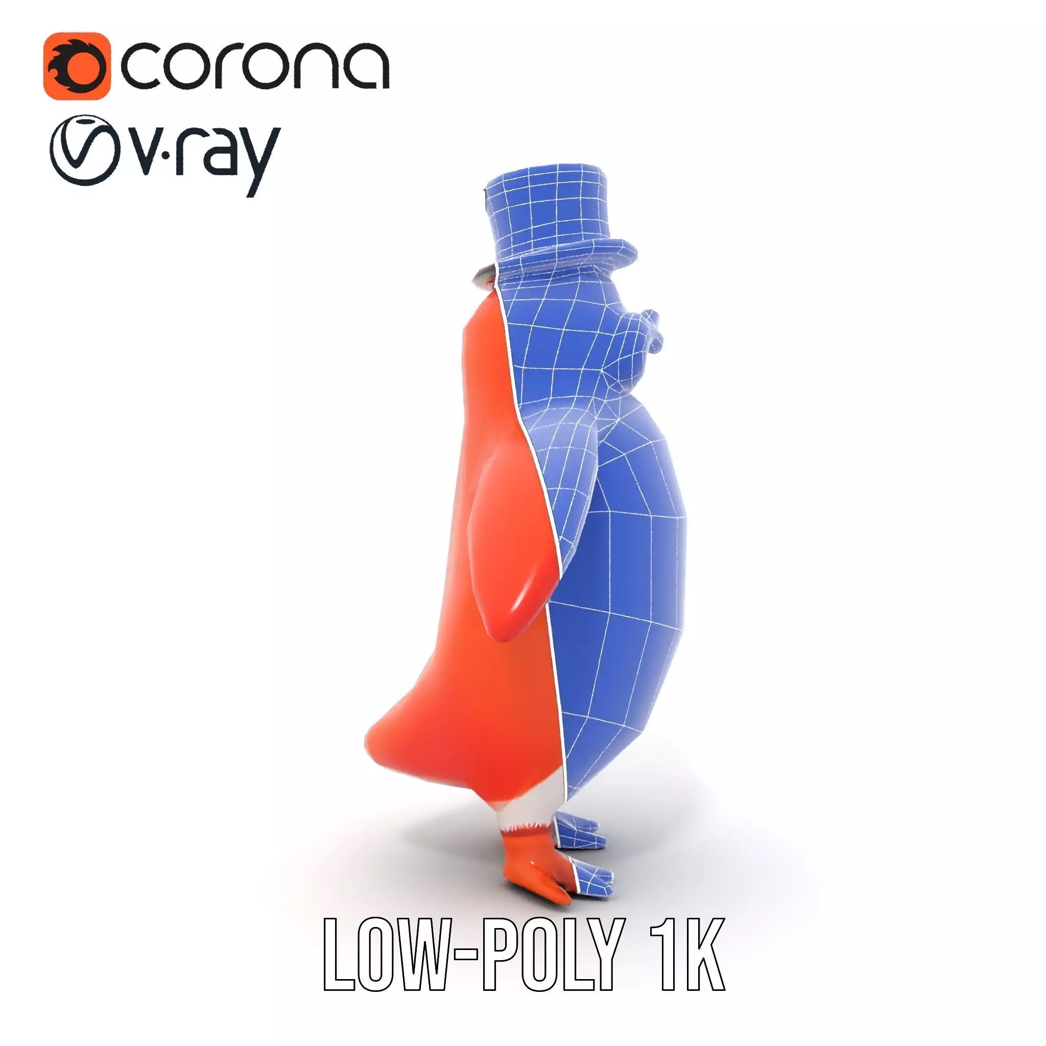 Cheerful Orange Penguin with Top Hat  Rigged and Animated Low-poly 3D model_28