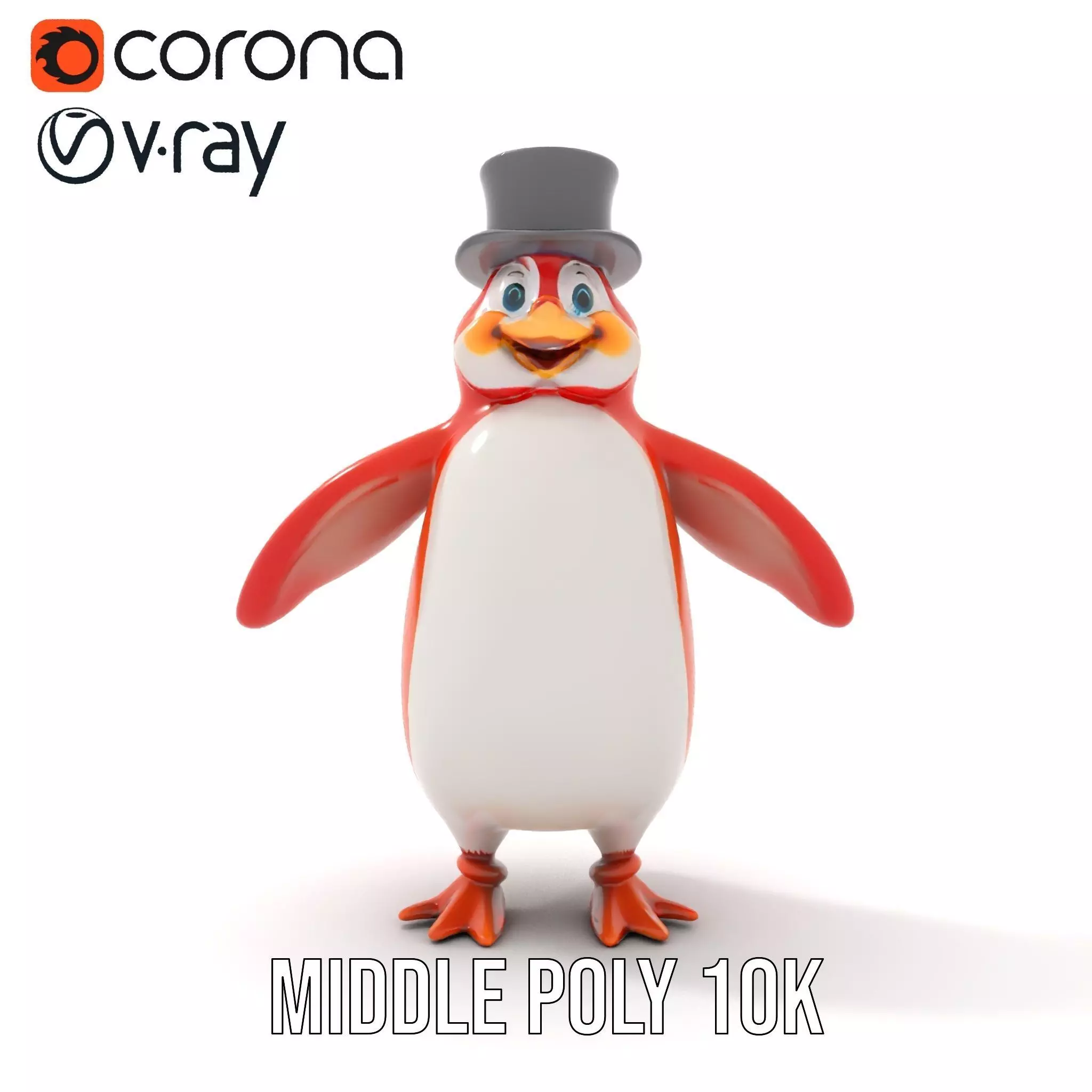 Cheerful Orange Penguin with Top Hat  Rigged and Animated Low-poly 3D model_21
