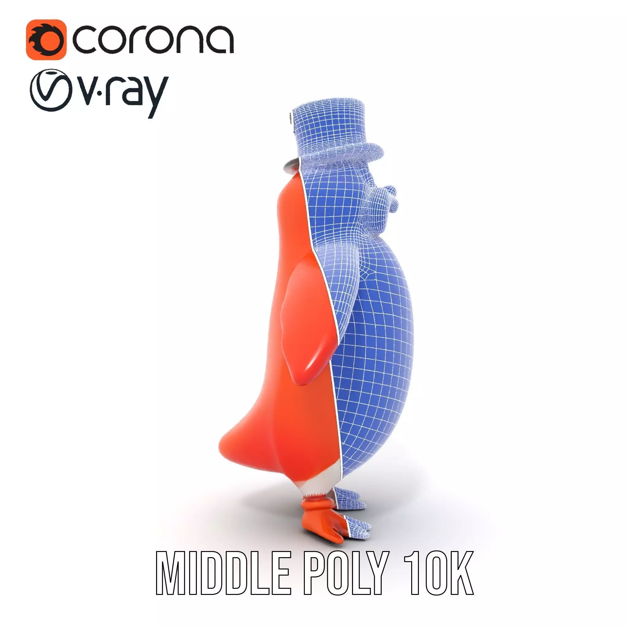 Cheerful Orange Penguin with Top Hat  Rigged and Animated Low-poly 3D model_27