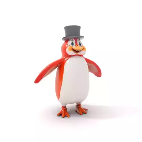 Cheerful Orange Penguin with Top Hat  Rigged and Animated Low-poly 3D model