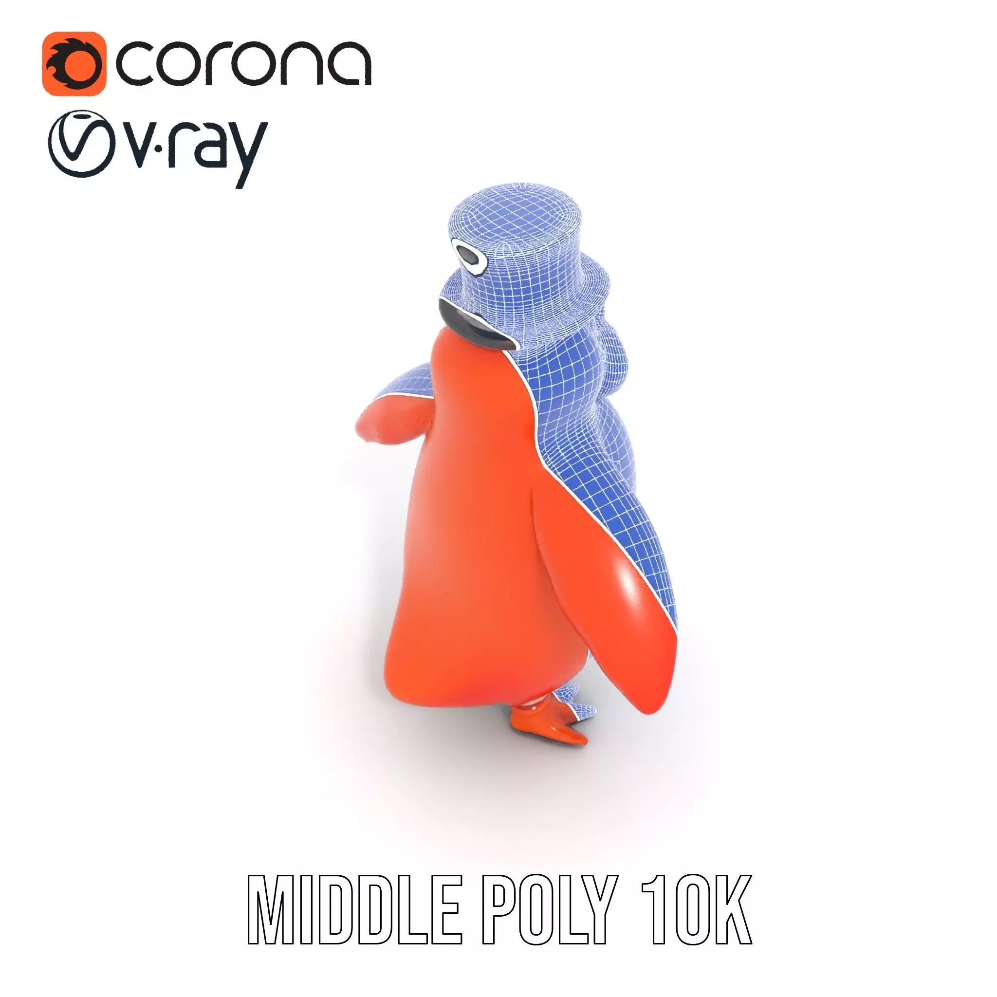 Cheerful Orange Penguin with Top Hat  Rigged and Animated Low-poly 3D model_24