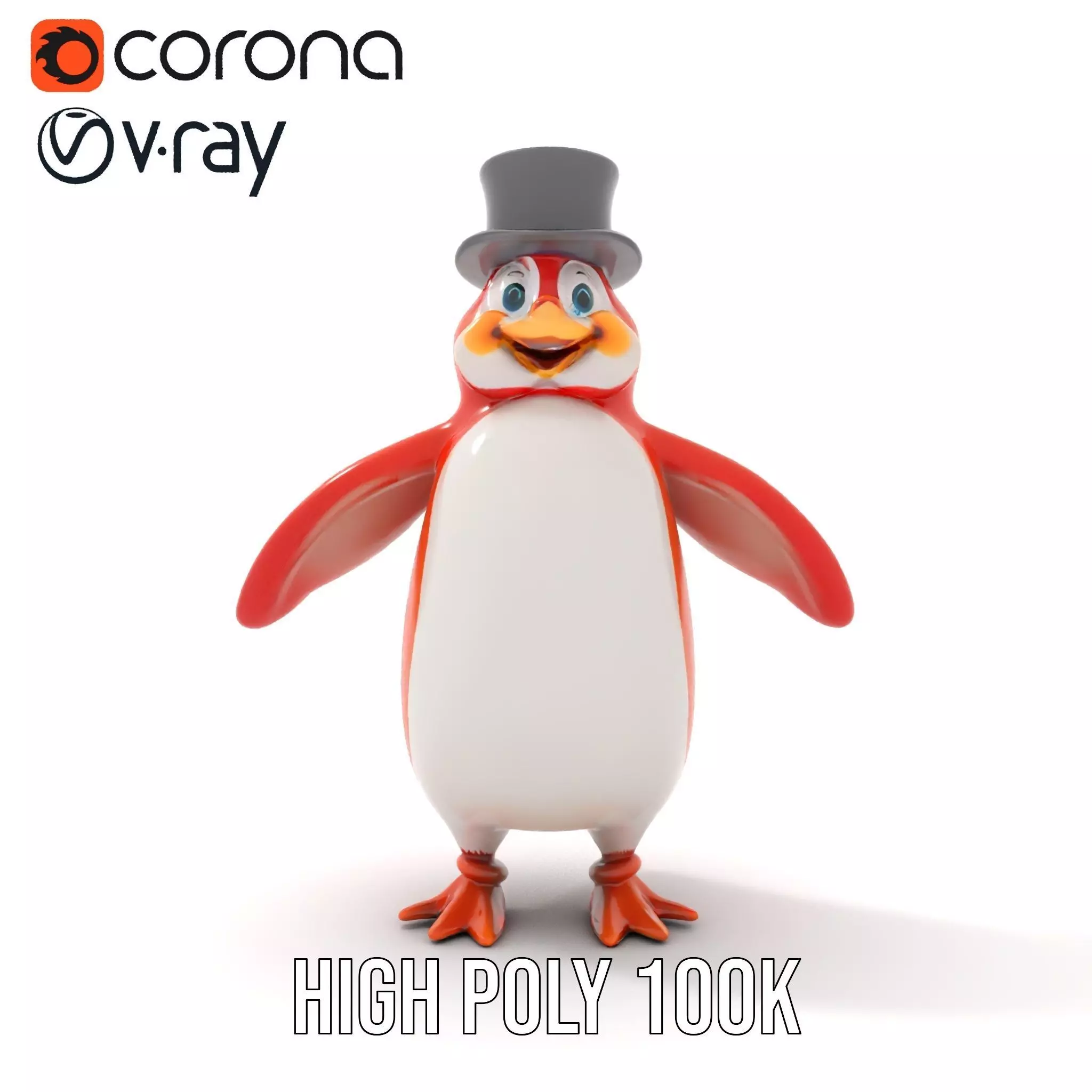Cheerful Orange Penguin with Top Hat  Rigged and Animated Low-poly 3D model_29