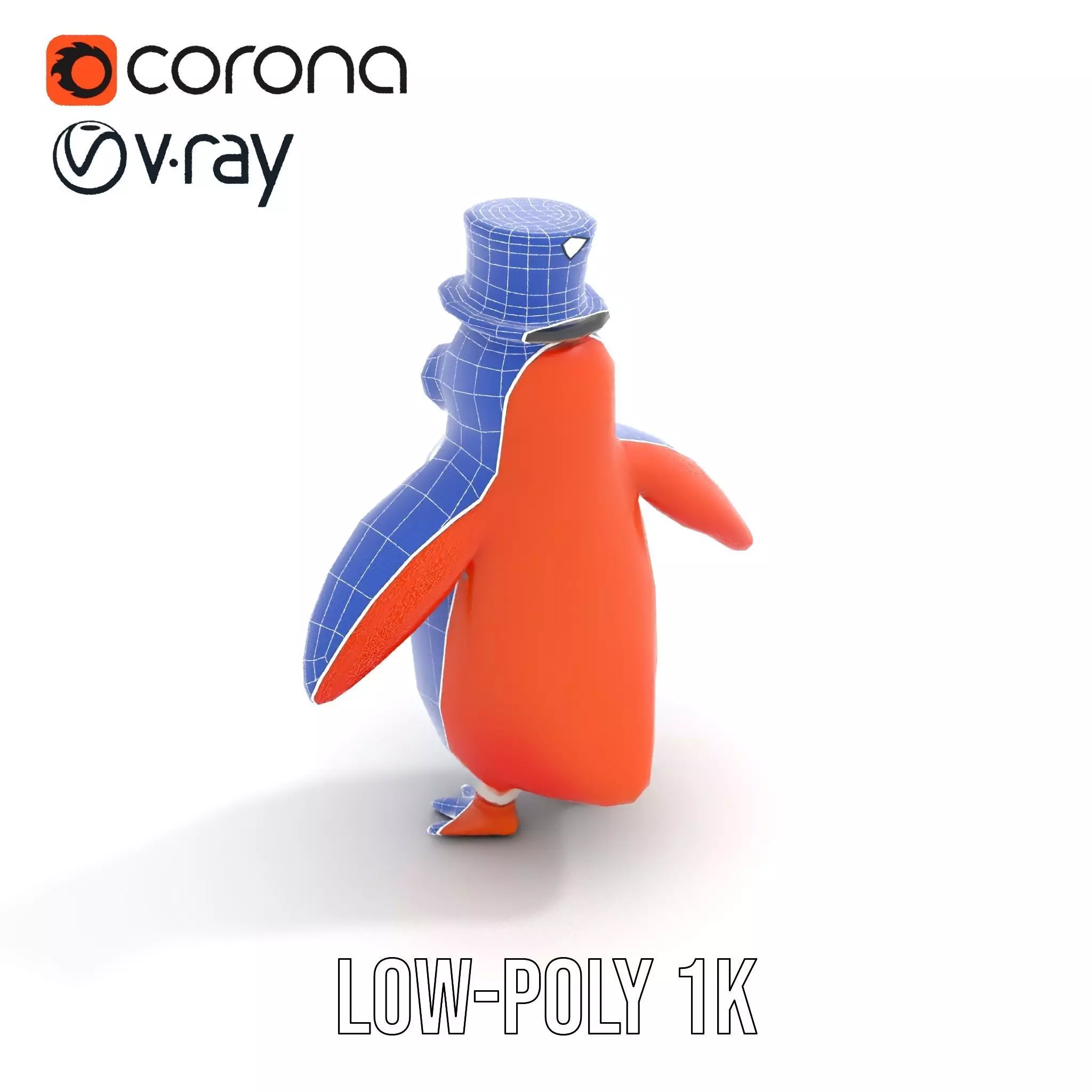 Cheerful Orange Penguin with Top Hat  Rigged and Animated Low-poly 3D model_9