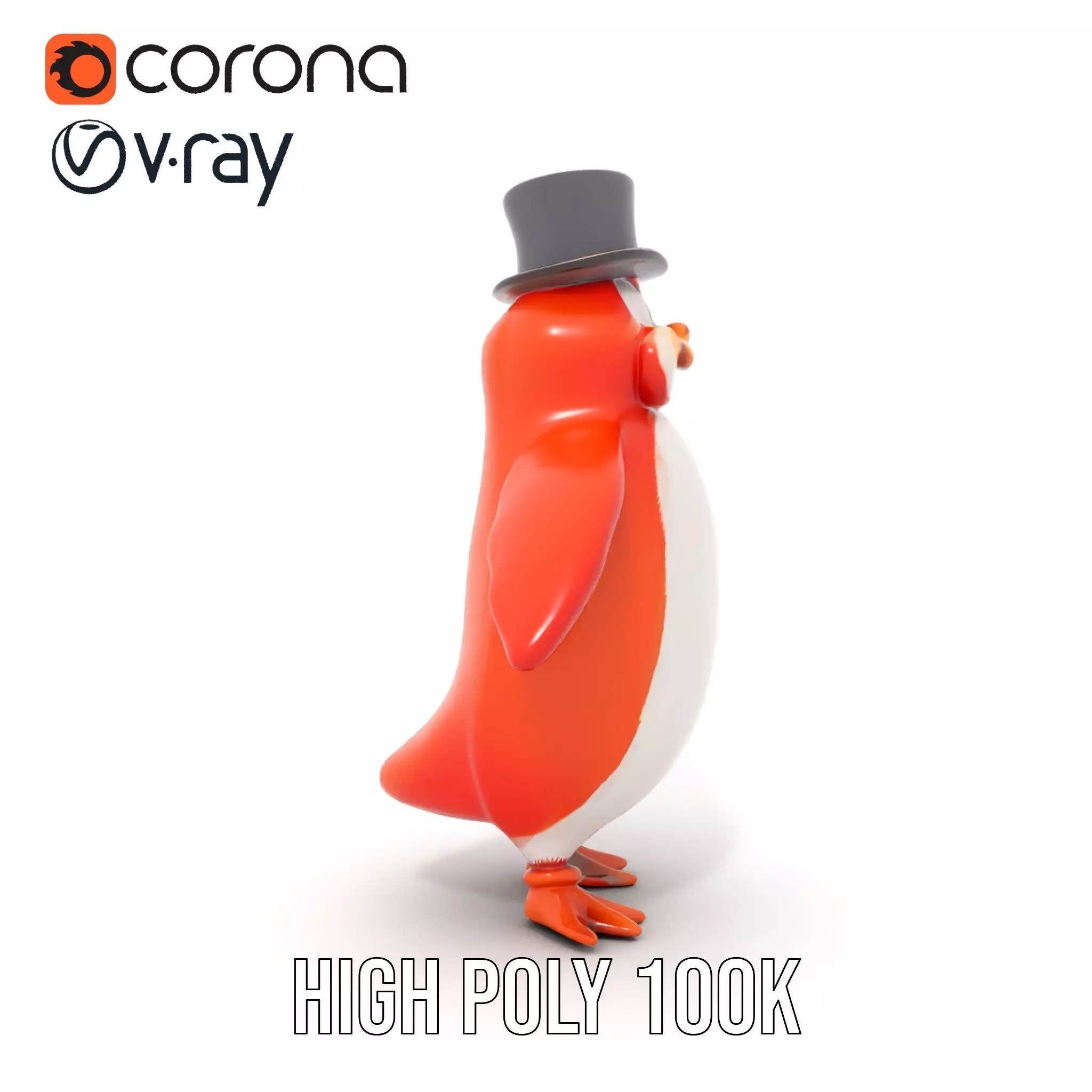 Cheerful Orange Penguin with Top Hat  Rigged and Animated Low-poly 3D model_32