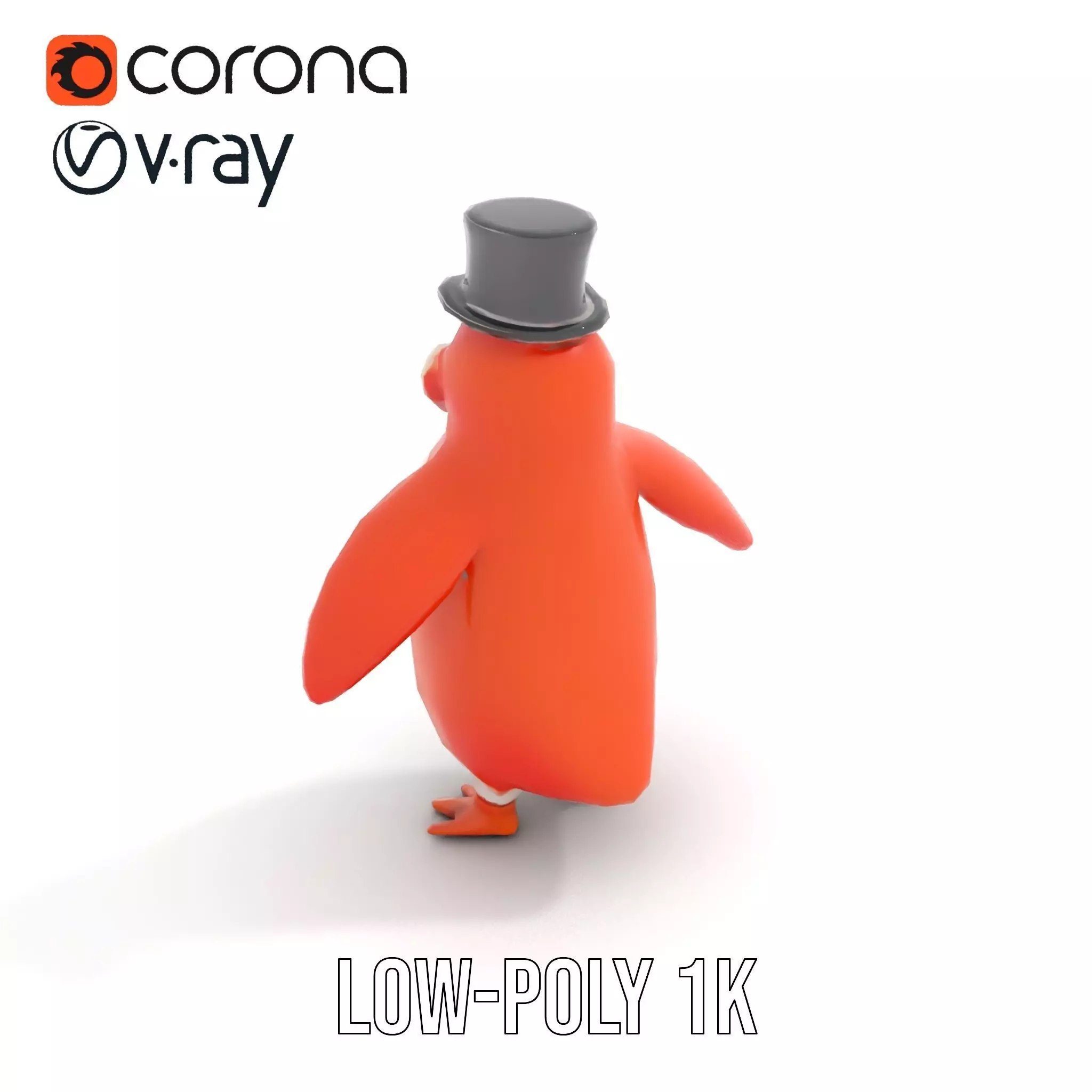 Cheerful Orange Penguin with Top Hat  Rigged and Animated Low-poly 3D model_22