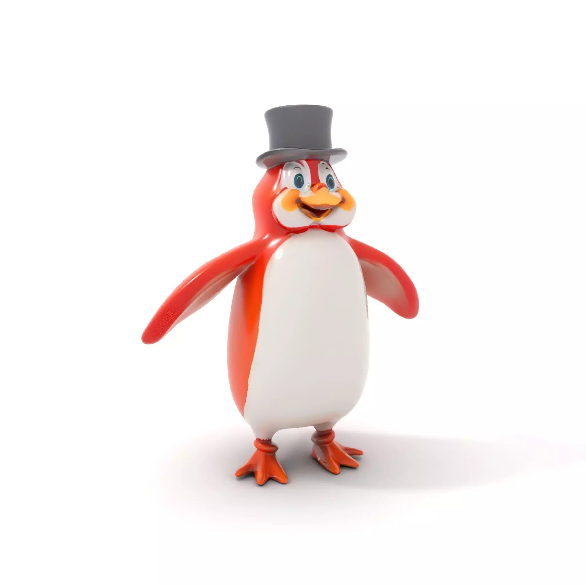Cheerful Orange Penguin with Top Hat  Rigged and Animated Low-poly 3D model_15