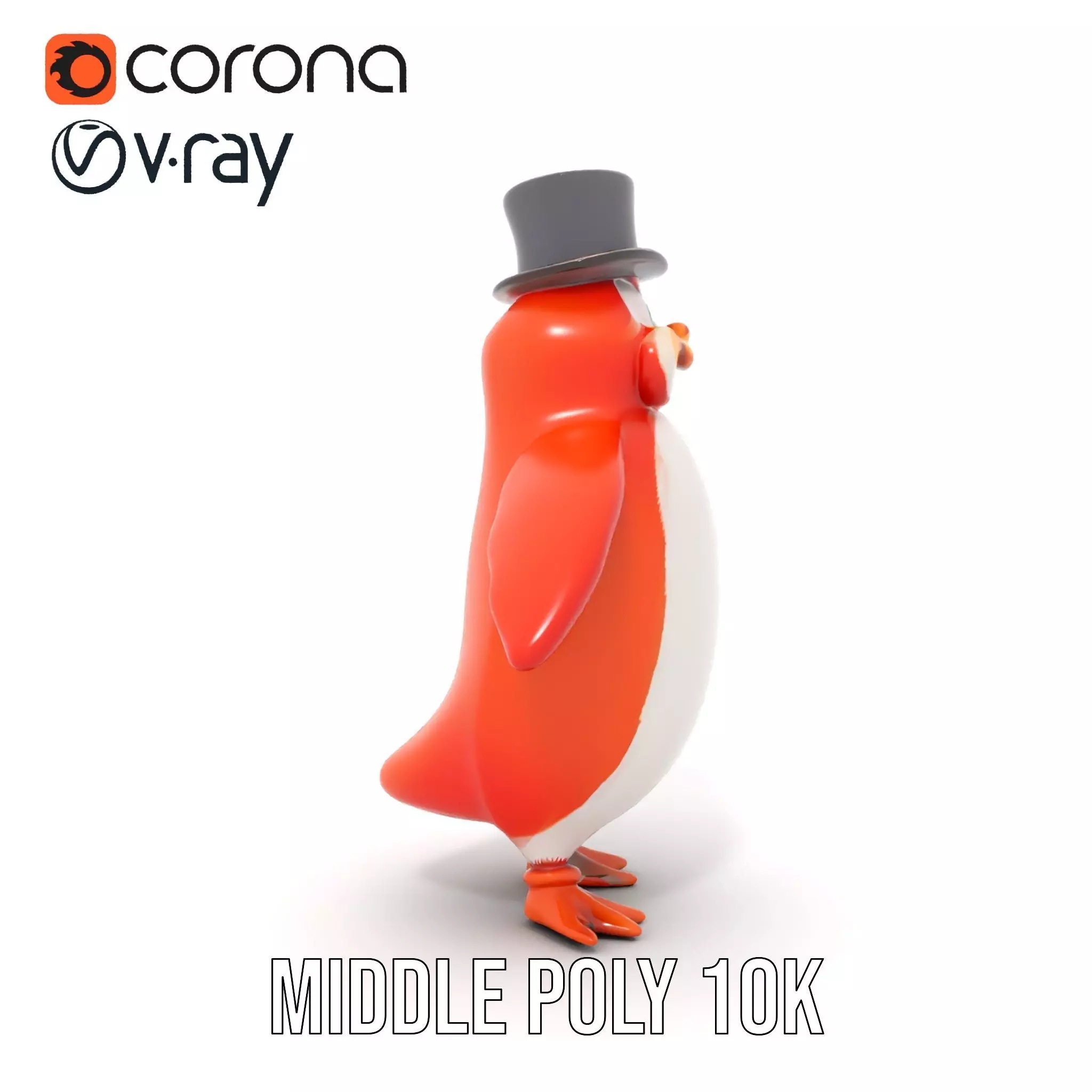 Cheerful Orange Penguin with Top Hat  Rigged and Animated Low-poly 3D model_7