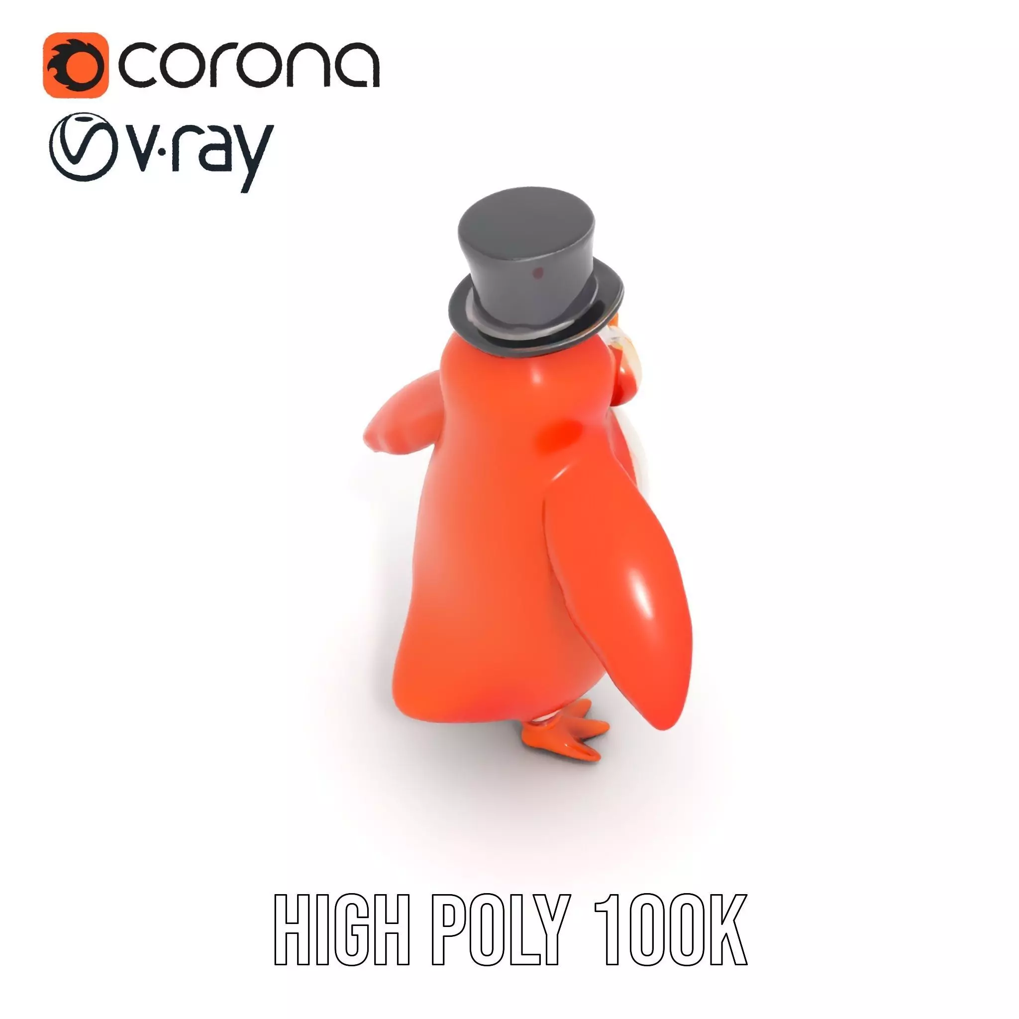 Cheerful Orange Penguin with Top Hat  Rigged and Animated Low-poly 3D model_20