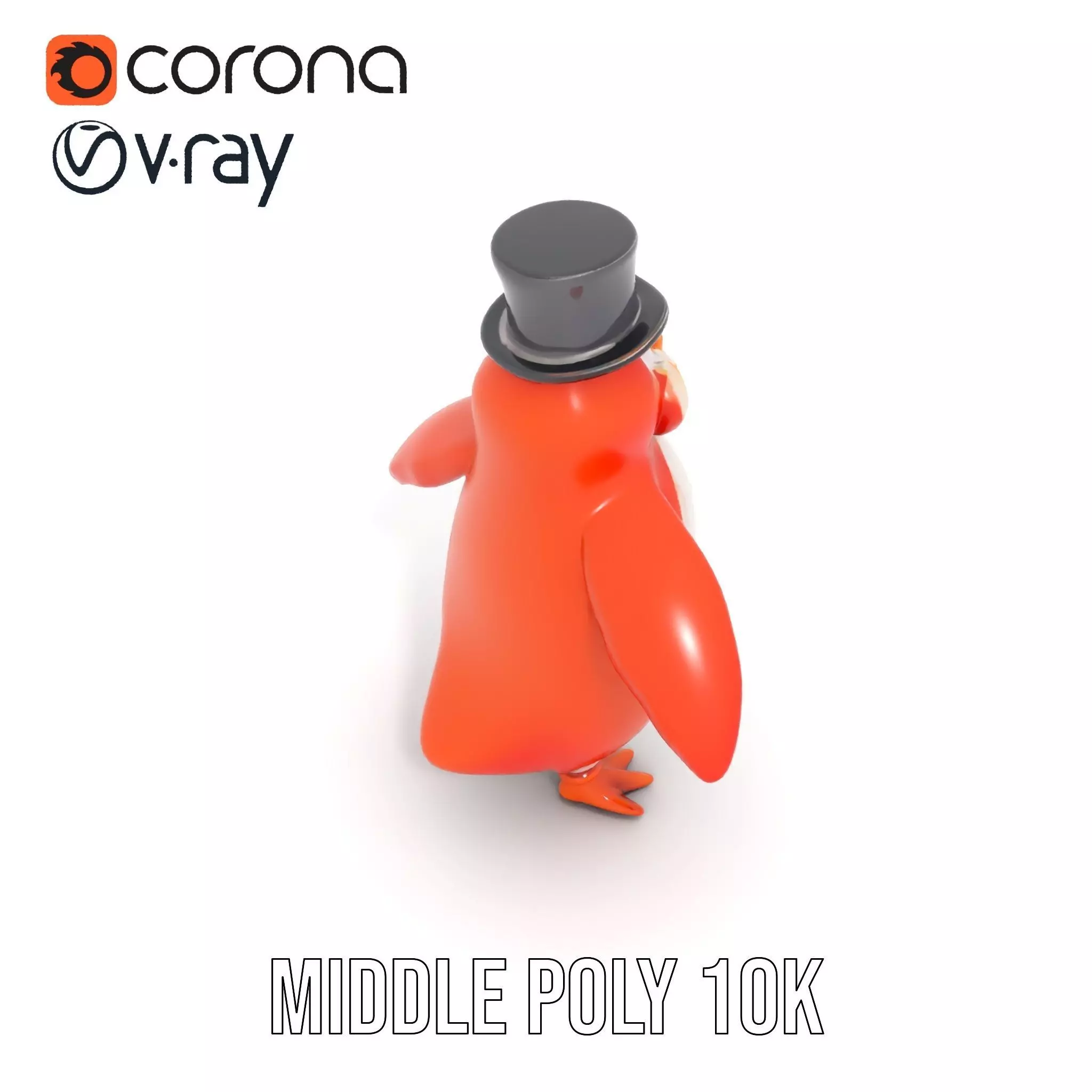 Cheerful Orange Penguin with Top Hat  Rigged and Animated Low-poly 3D model_13