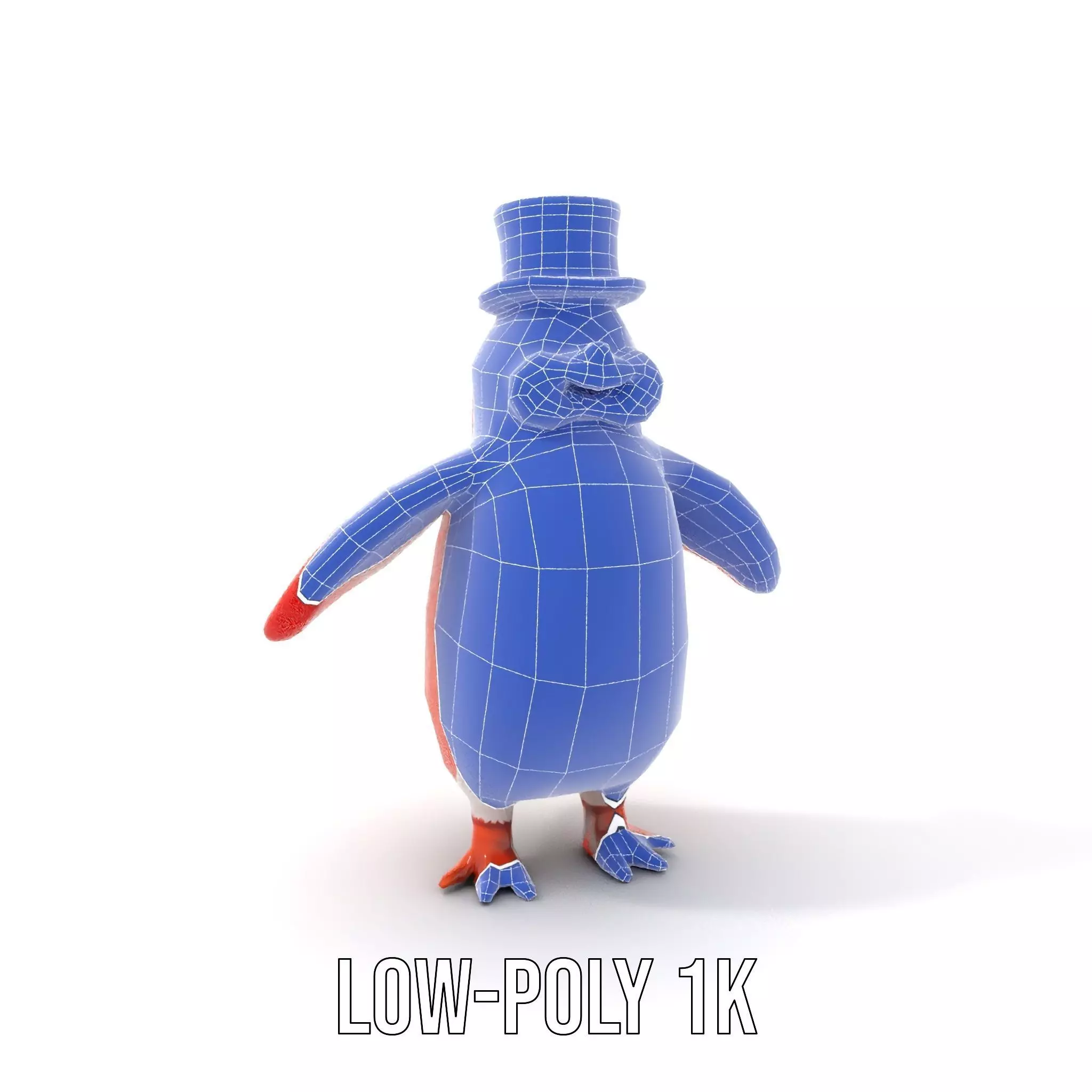 Cheerful Orange Penguin with Top Hat  Rigged and Animated Low-poly 3D model_14