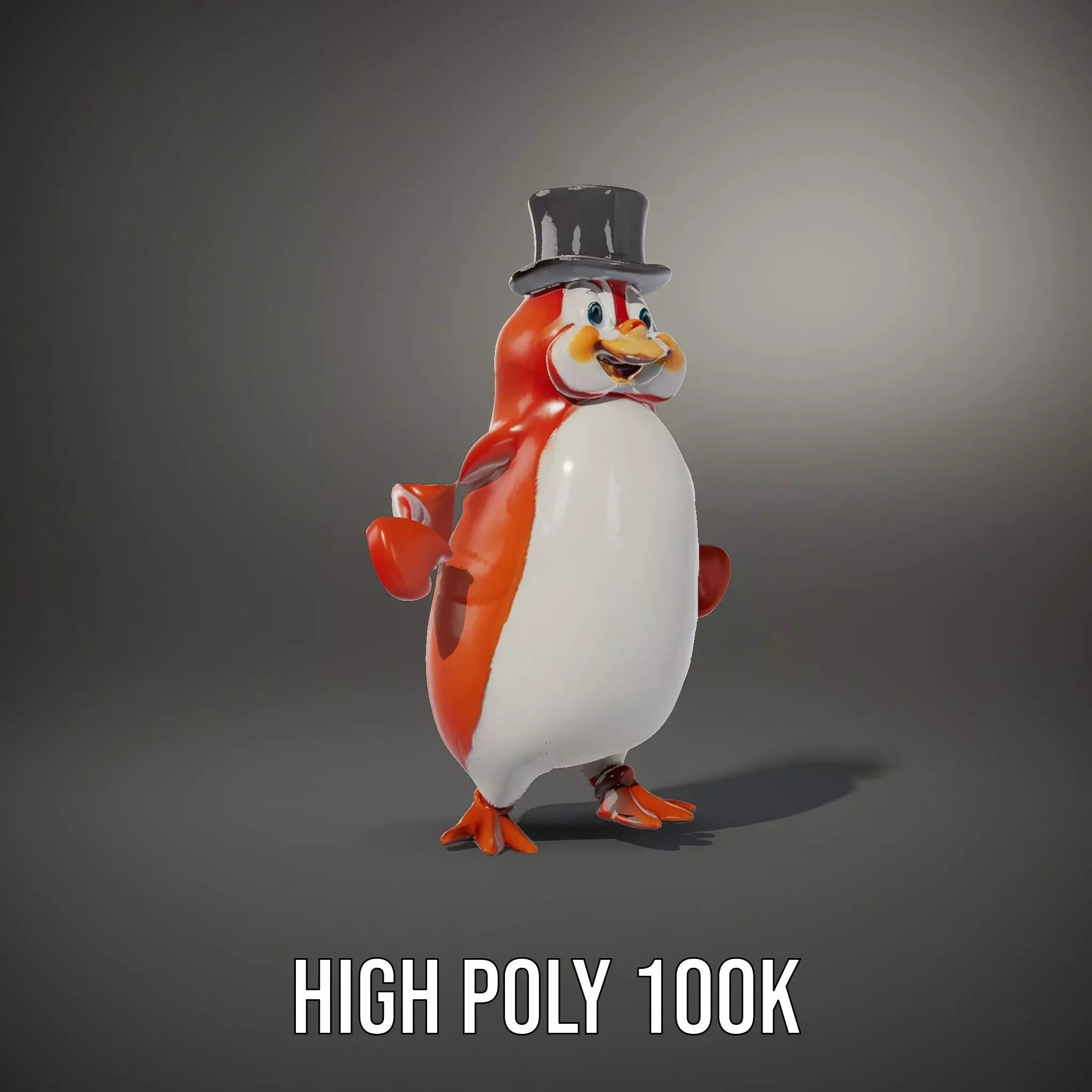 Cheerful Orange Penguin with Top Hat  Rigged and Animated Low-poly 3D model_17