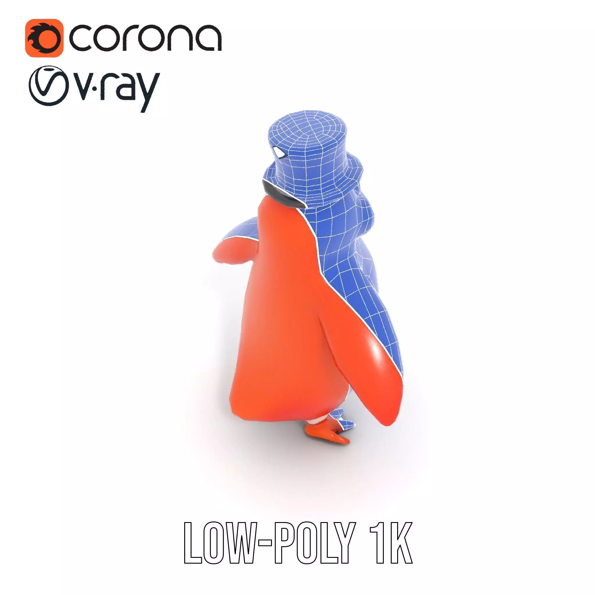 Cheerful Orange Penguin with Top Hat  Rigged and Animated Low-poly 3D model_16
