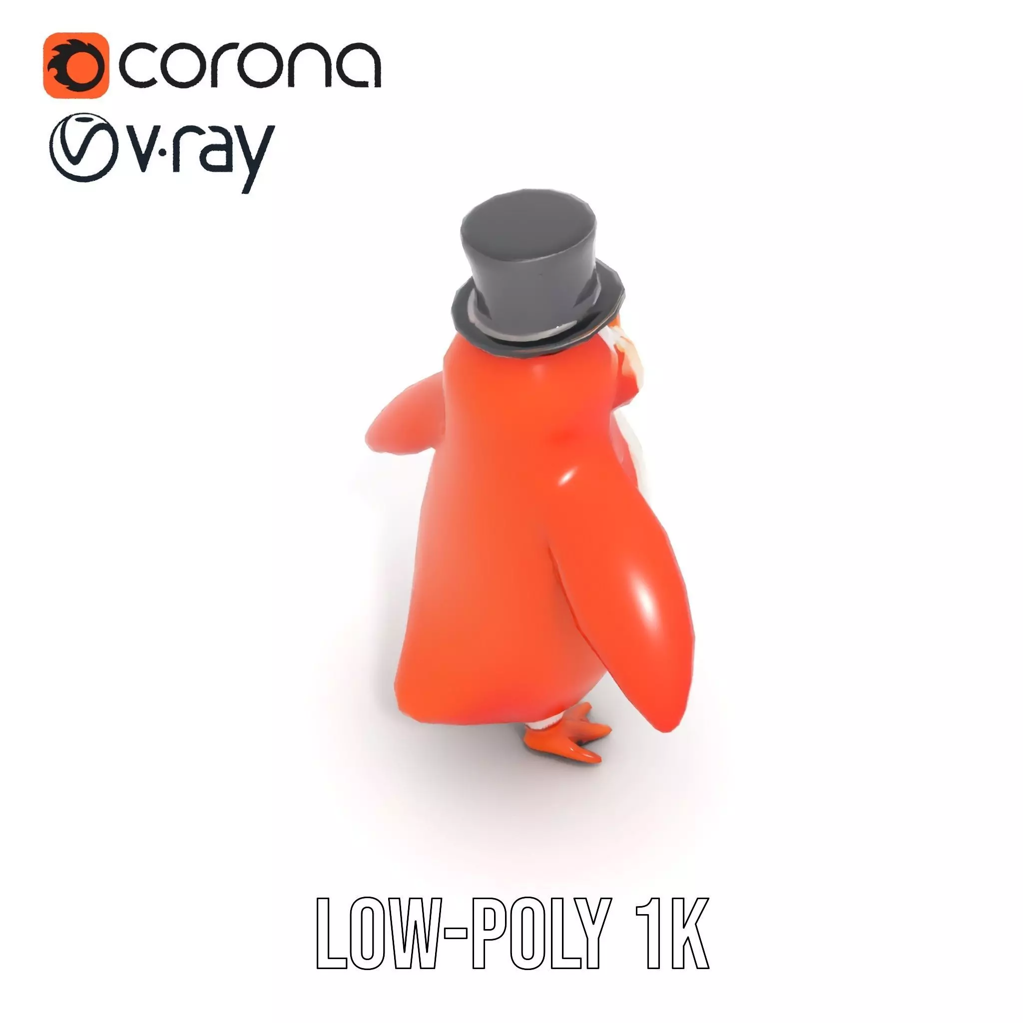 Cheerful Orange Penguin with Top Hat  Rigged and Animated Low-poly 3D model_25