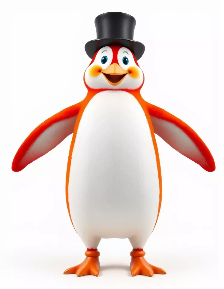 Cheerful Orange Penguin with Top Hat  Rigged and Animated Low-poly 3D model_3