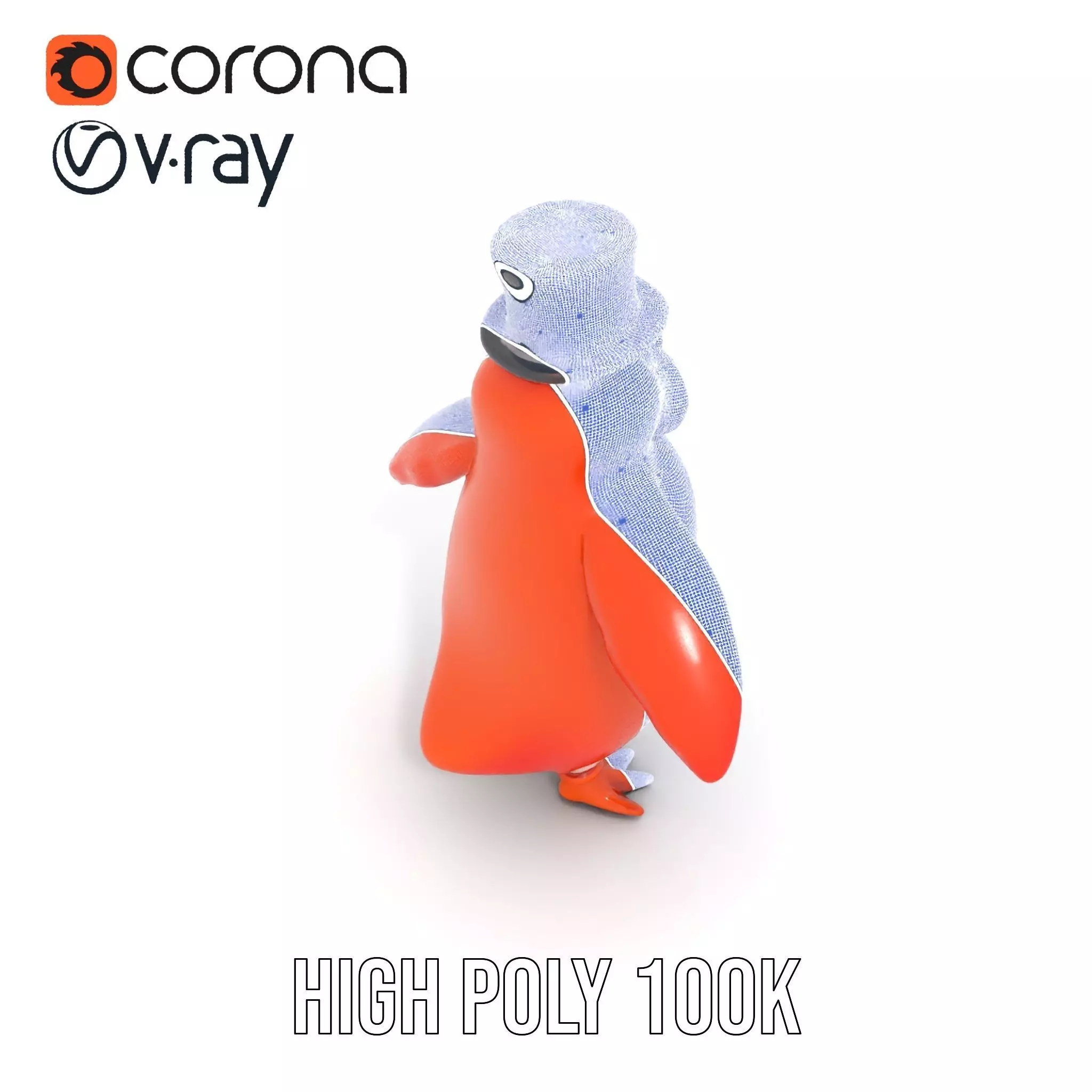 Cheerful Orange Penguin with Top Hat  Rigged and Animated Low-poly 3D model_33