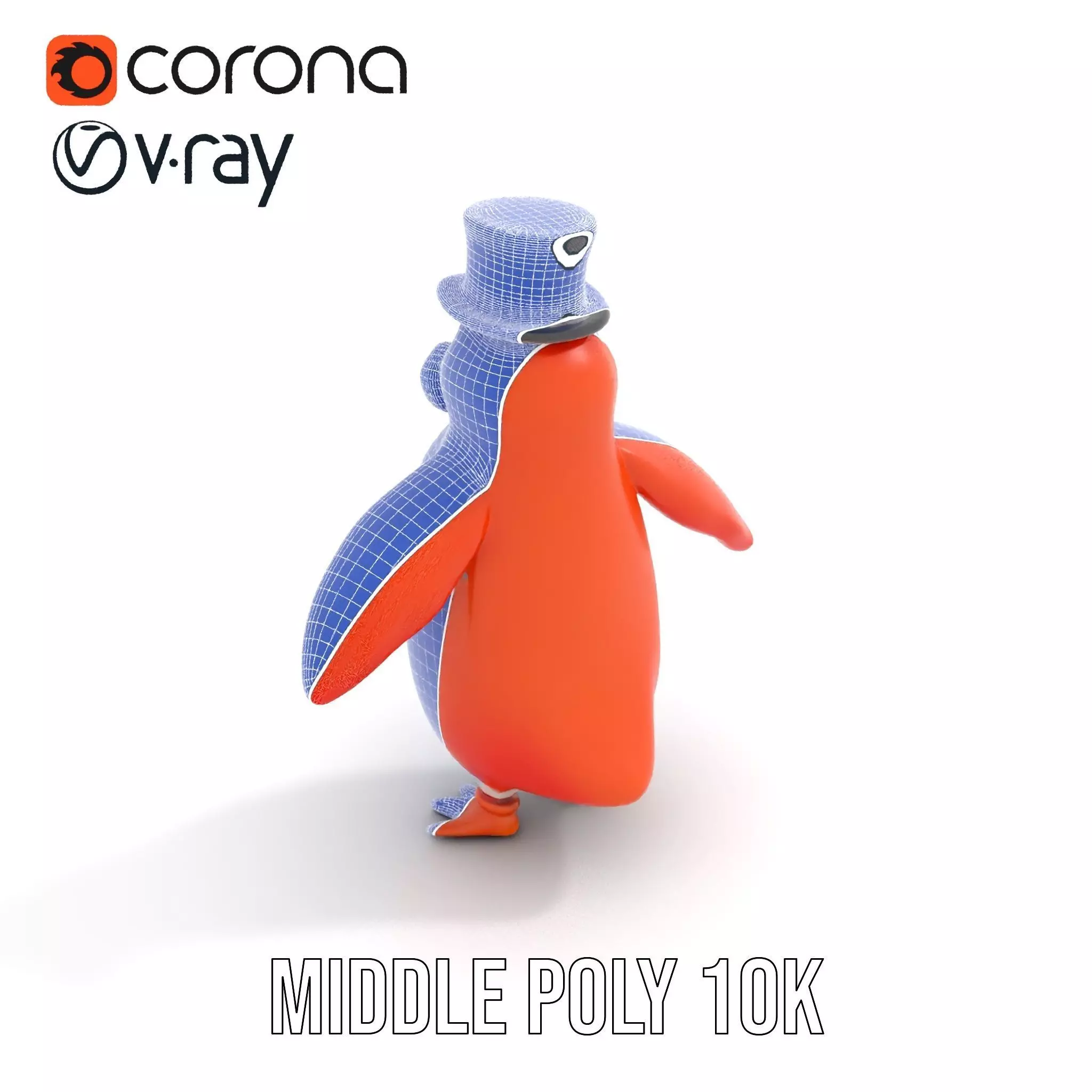 Cheerful Orange Penguin with Top Hat  Rigged and Animated Low-poly 3D model_6