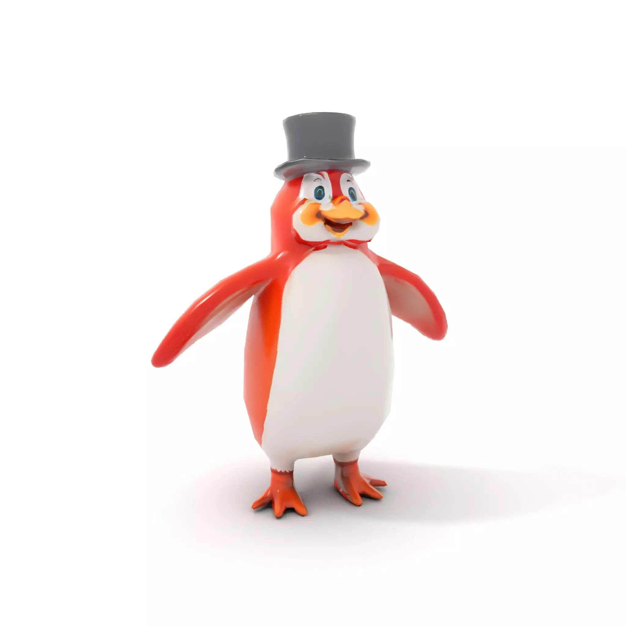 Cheerful Orange Penguin with Top Hat  Rigged and Animated Low-poly 3D model_12