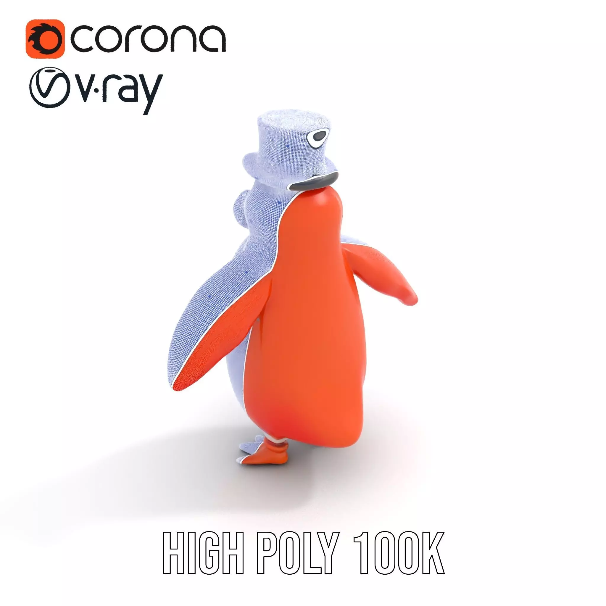 Cheerful Orange Penguin with Top Hat  Rigged and Animated Low-poly 3D model_23