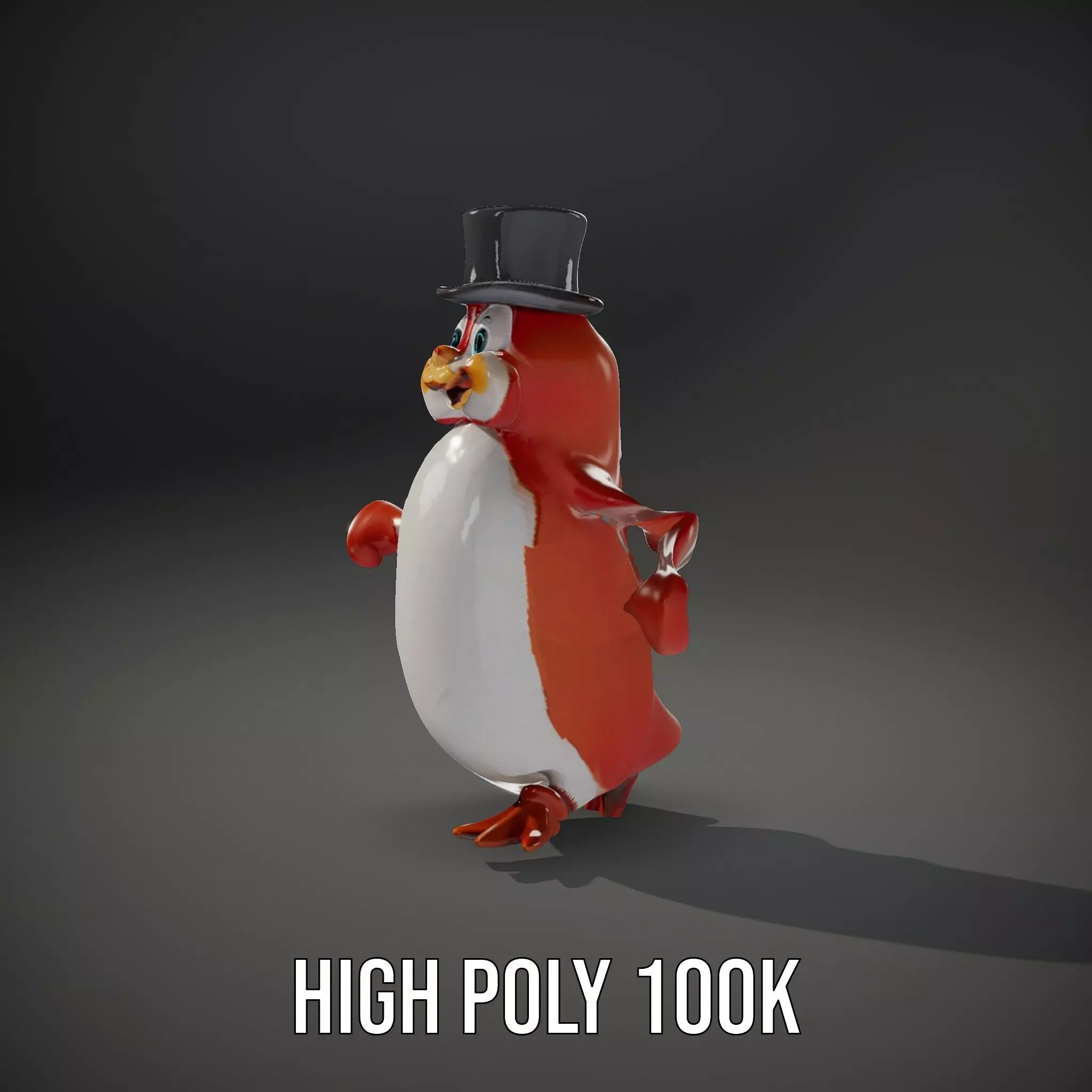 Cheerful Orange Penguin with Top Hat  Rigged and Animated Low-poly 3D model_26