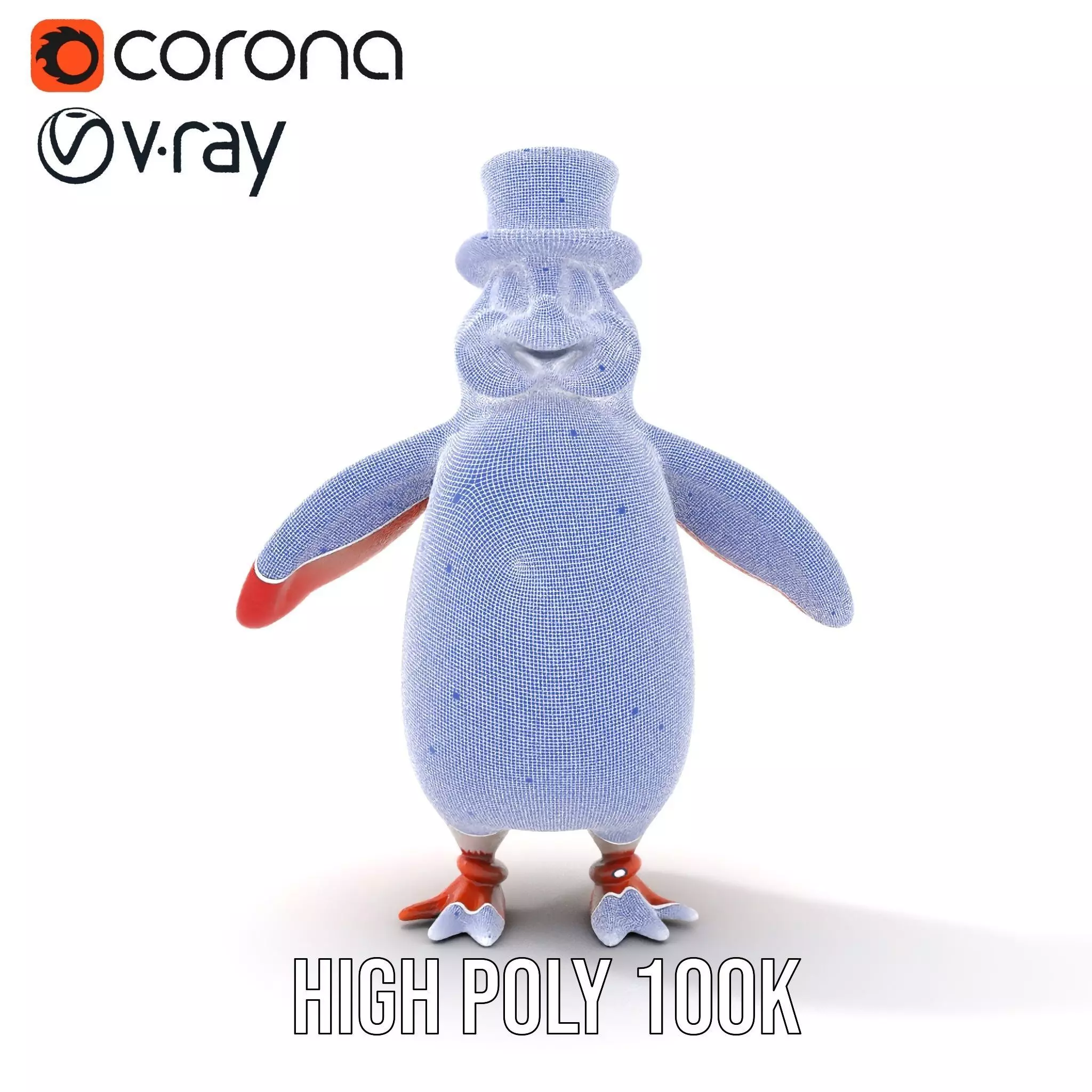 Cheerful Orange Penguin with Top Hat  Rigged and Animated Low-poly 3D model_34