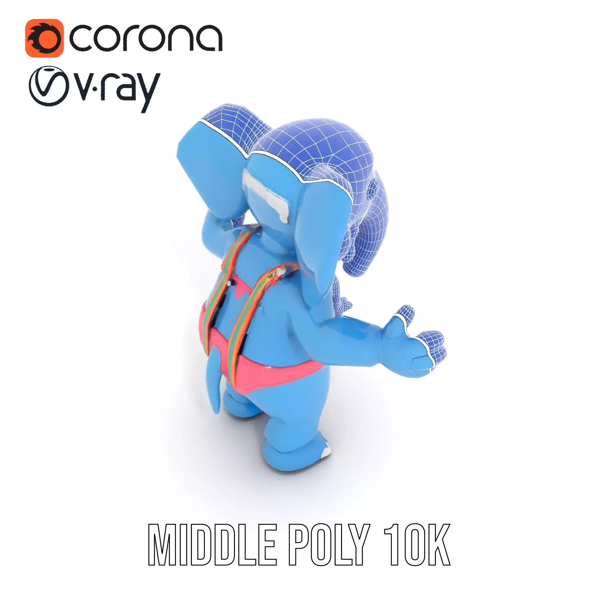 Blue Elephant with Suspenders Rigged and Animated Character Low-poly 3D model_26