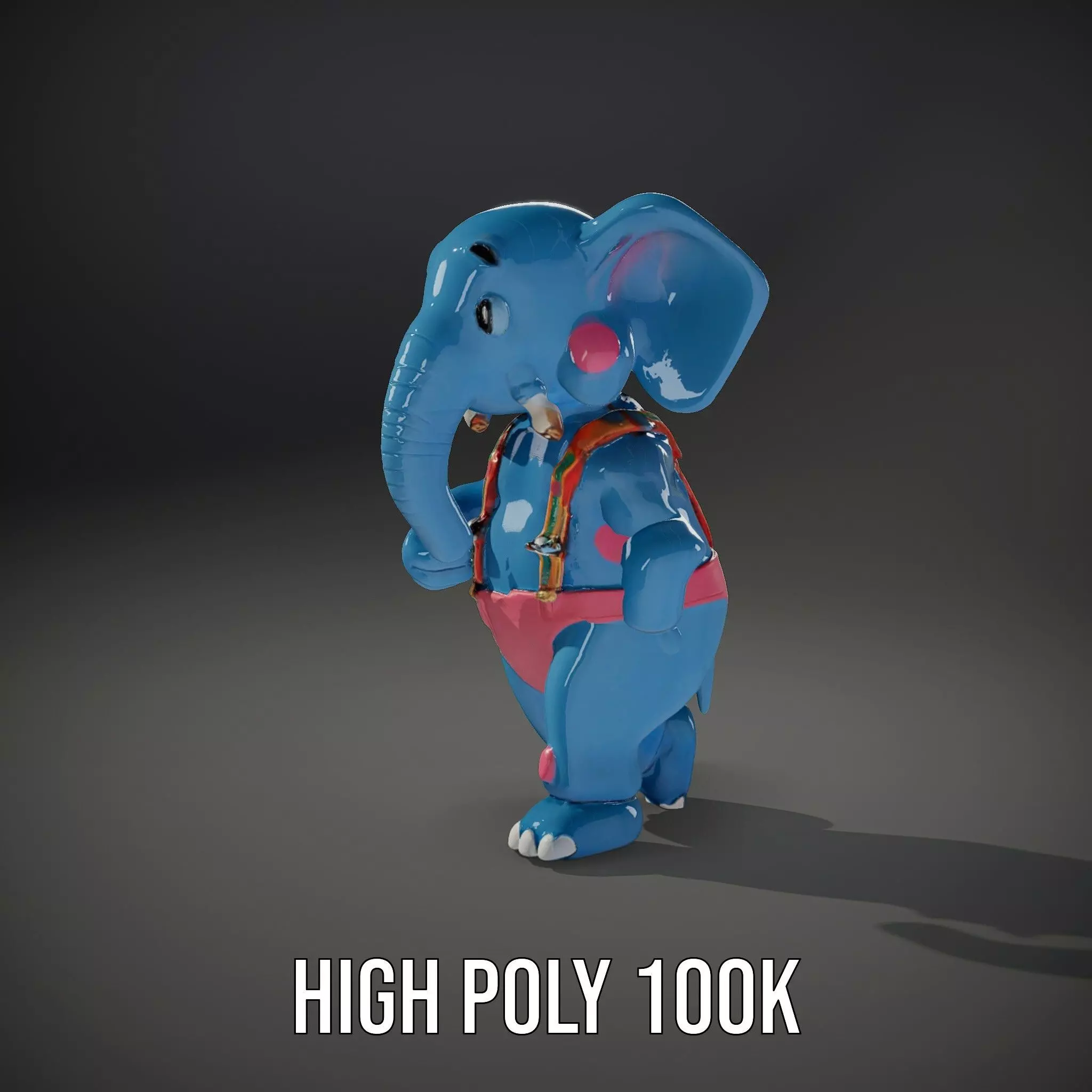 Blue Elephant with Suspenders Rigged and Animated Character Low-poly 3D model_25