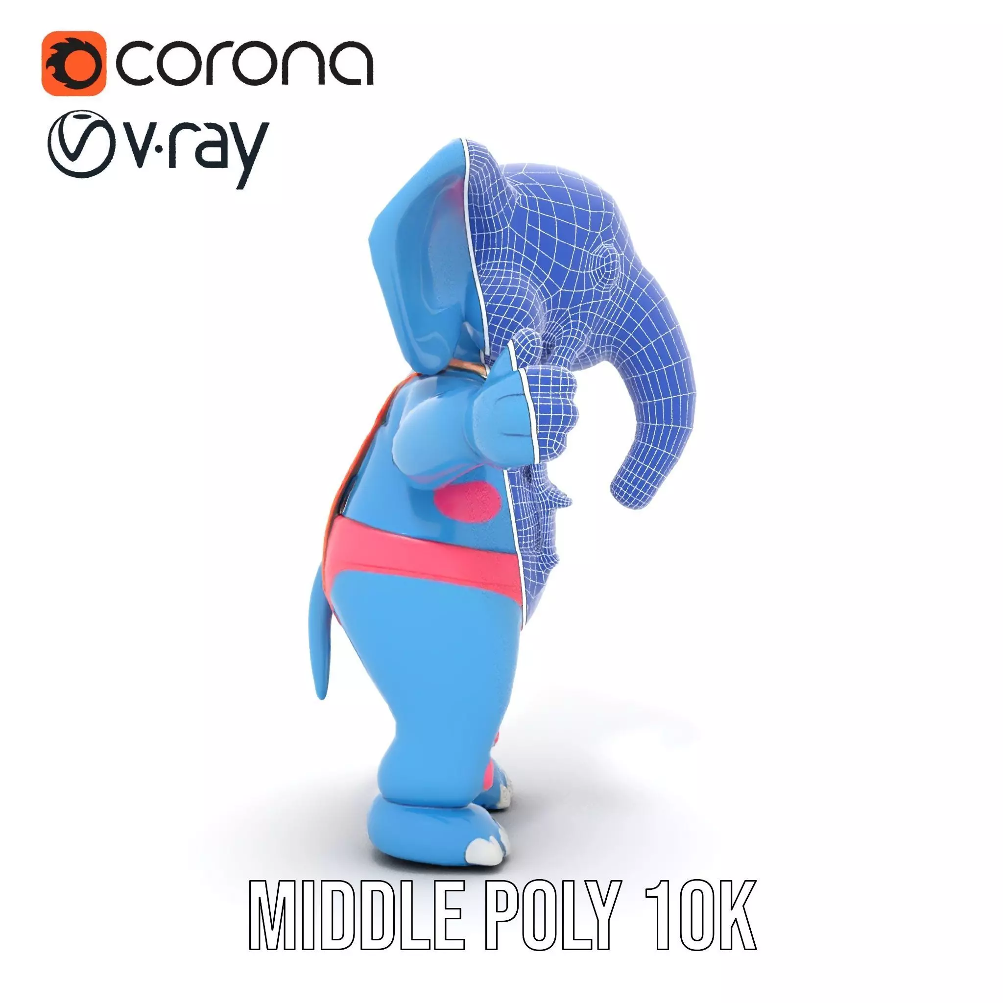 Blue Elephant with Suspenders Rigged and Animated Character Low-poly 3D model_15