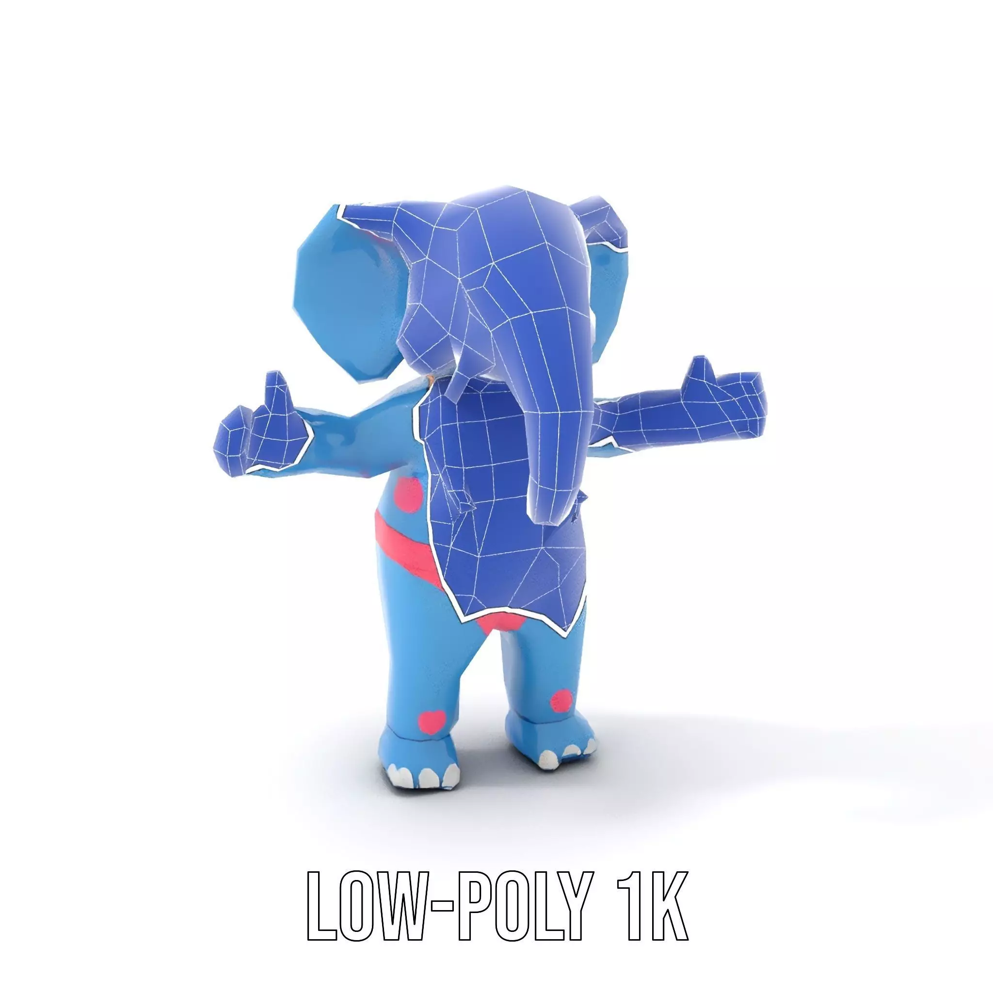 Blue Elephant with Suspenders Rigged and Animated Character Low-poly 3D model_16