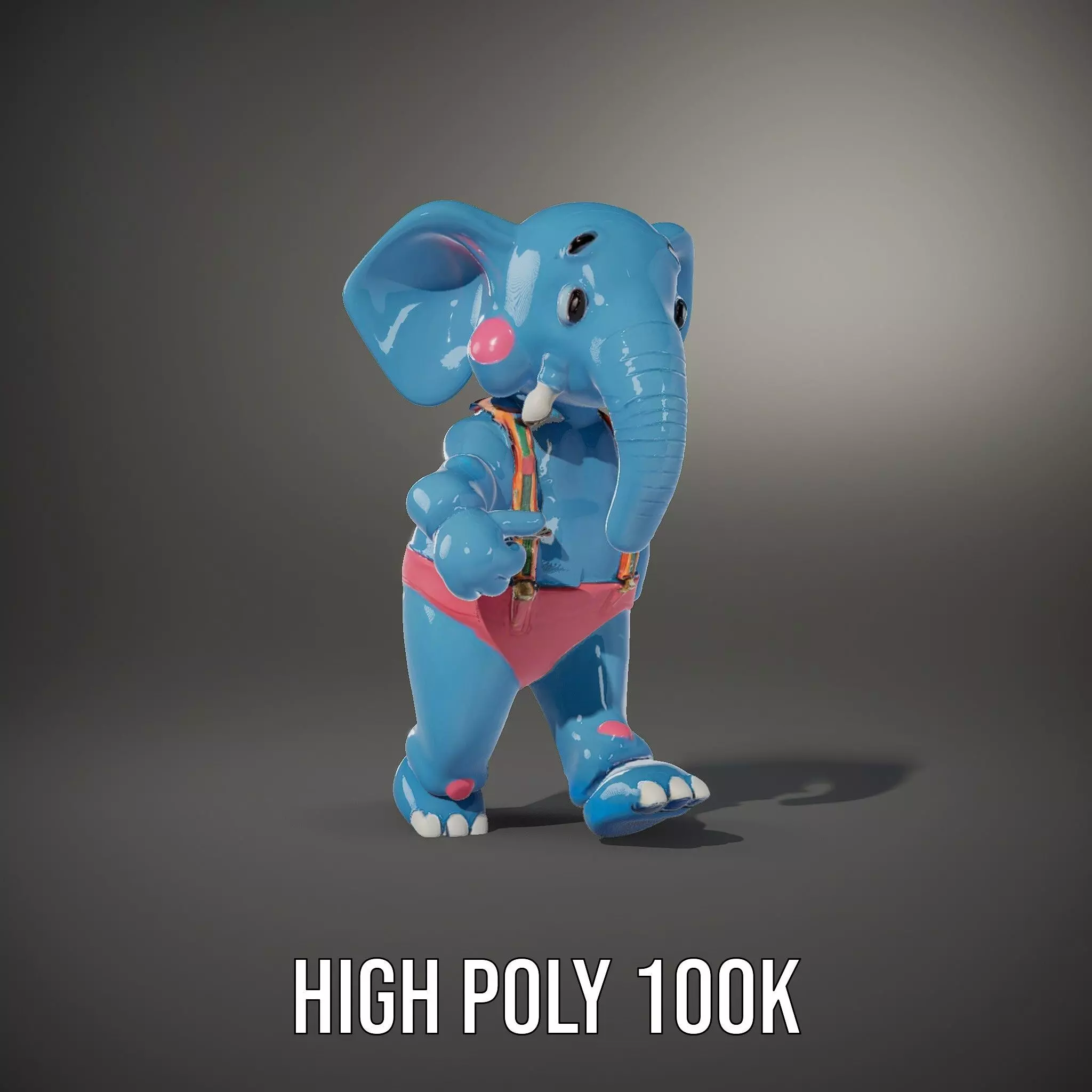 Blue Elephant with Suspenders Rigged and Animated Character Low-poly 3D model_31