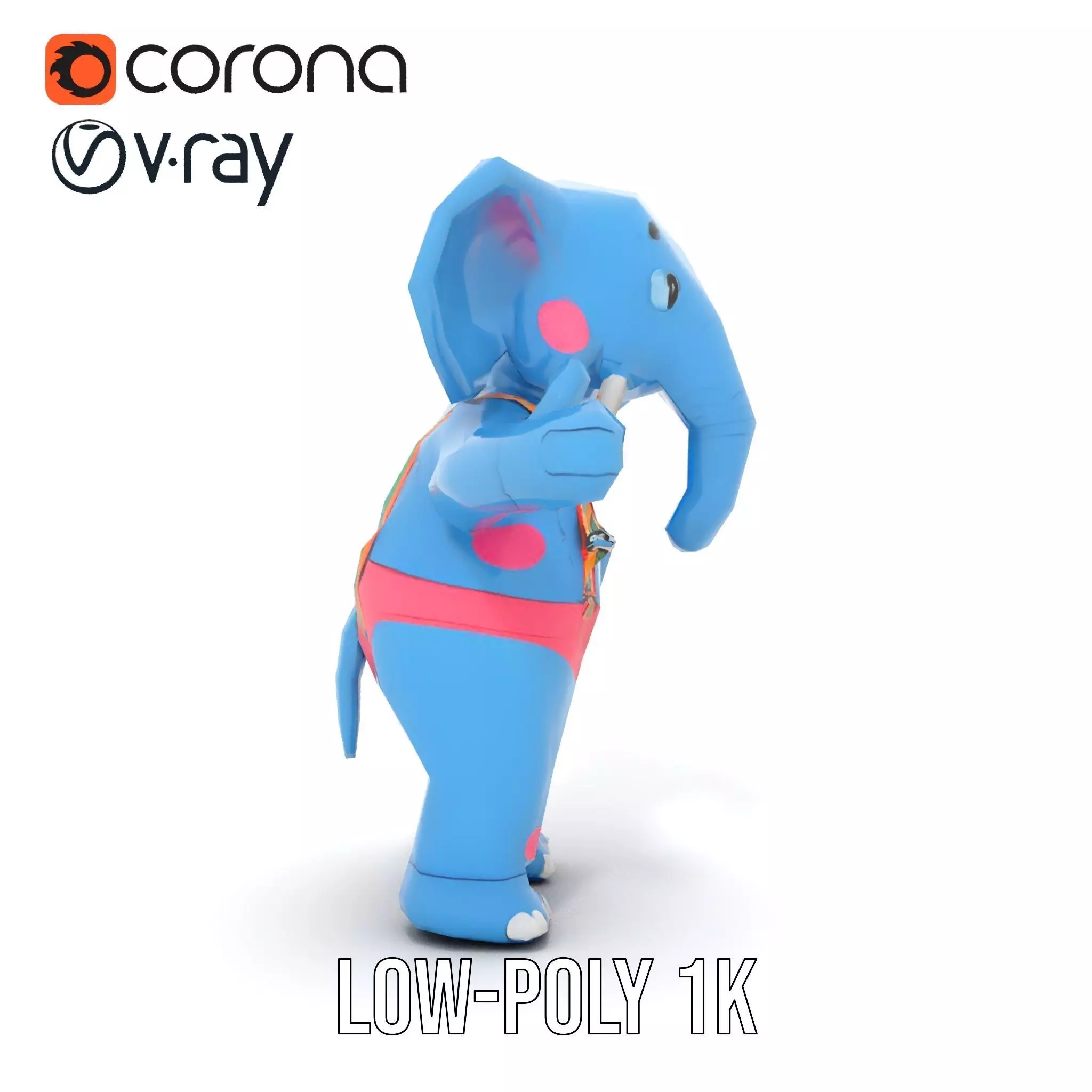 Blue Elephant with Suspenders Rigged and Animated Character Low-poly 3D model_14