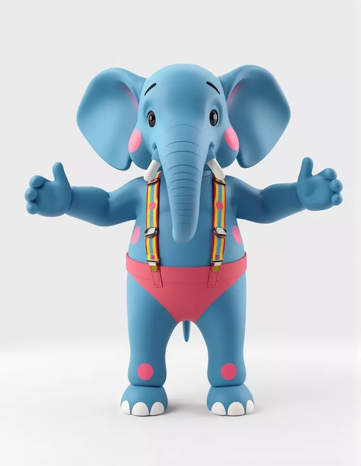 Blue Elephant with Suspenders Rigged and Animated Character Low-poly 3D model_2