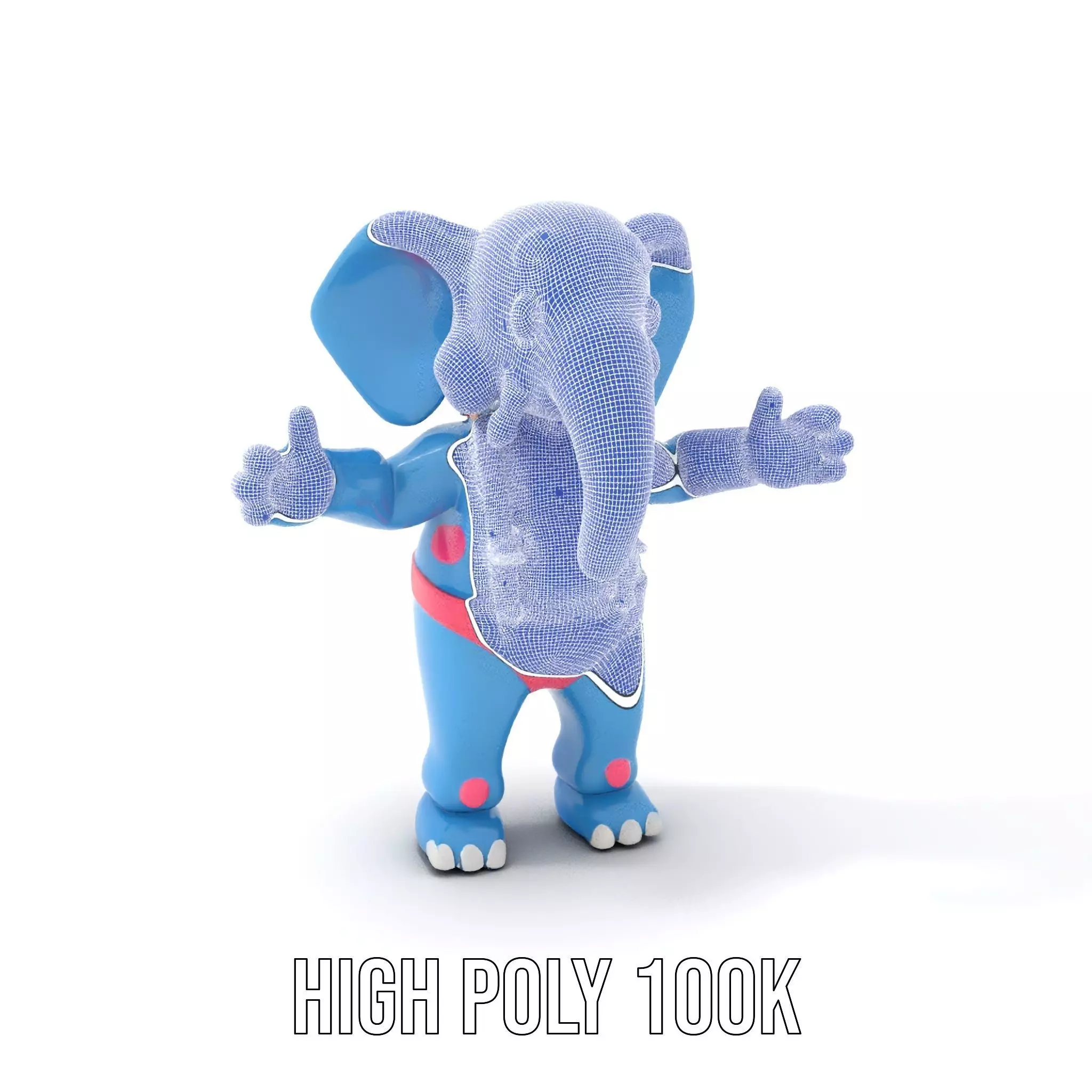 Blue Elephant with Suspenders Rigged and Animated Character Low-poly 3D model_4