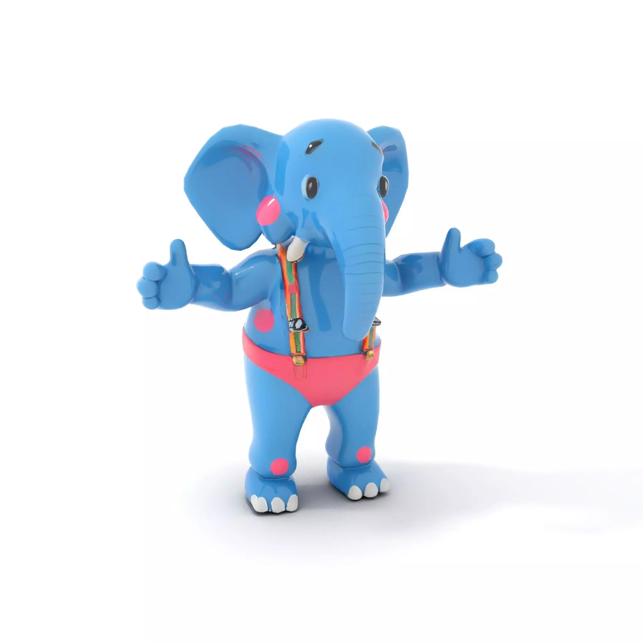 Blue Elephant with Suspenders Rigged and Animated Character Low-poly 3D model_13