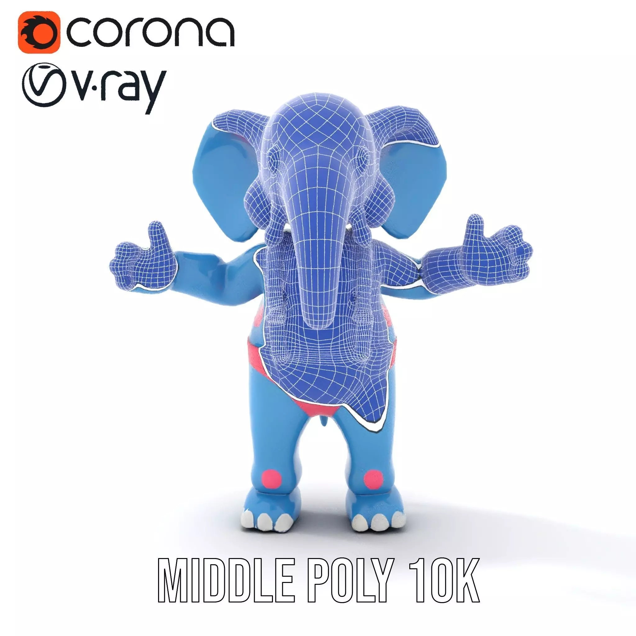 Blue Elephant with Suspenders Rigged and Animated Character Low-poly 3D model_23