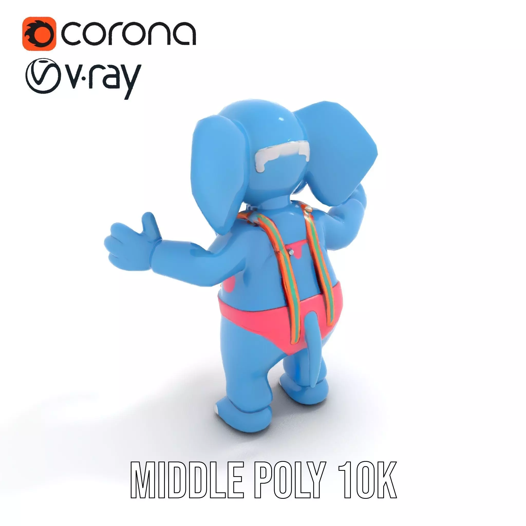 Blue Elephant with Suspenders Rigged and Animated Character Low-poly 3D model_6