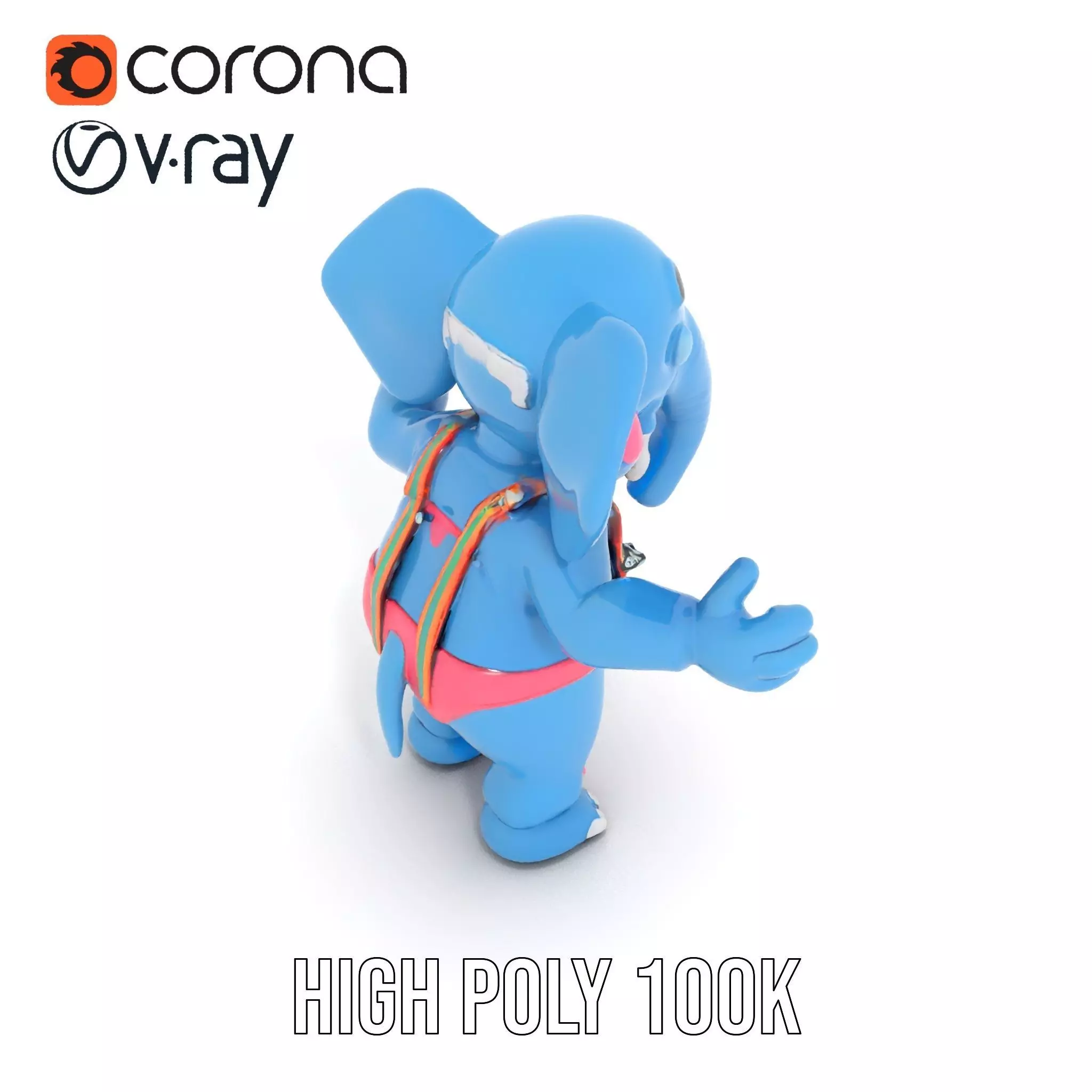 Blue Elephant with Suspenders Rigged and Animated Character Low-poly 3D model_20